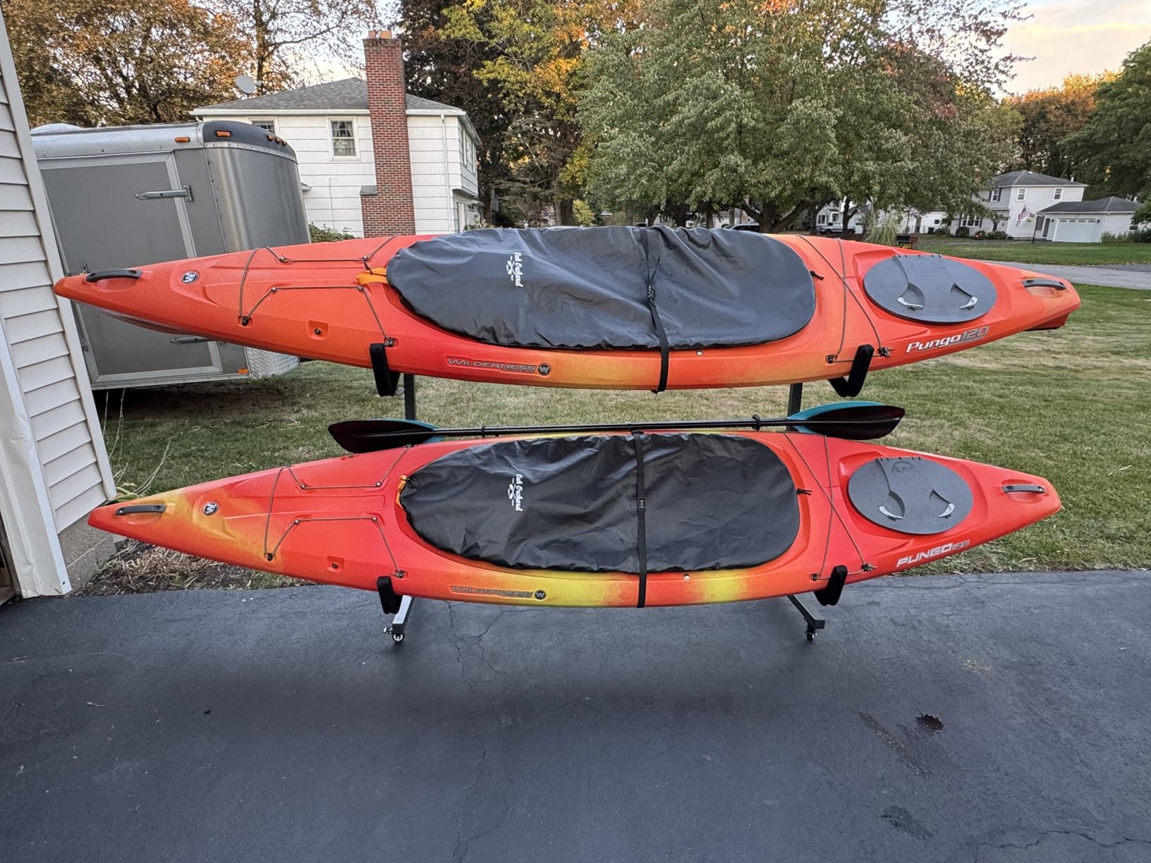 Bonnlo Kayak Stand Freestanding Storage Rack for Kayak Canoe Boat Paddle Board SUP Surfboard for Indoor Outdoor Garage, Shed, Dock with Lockable Wheels Wide Adjustable customer photo 1
