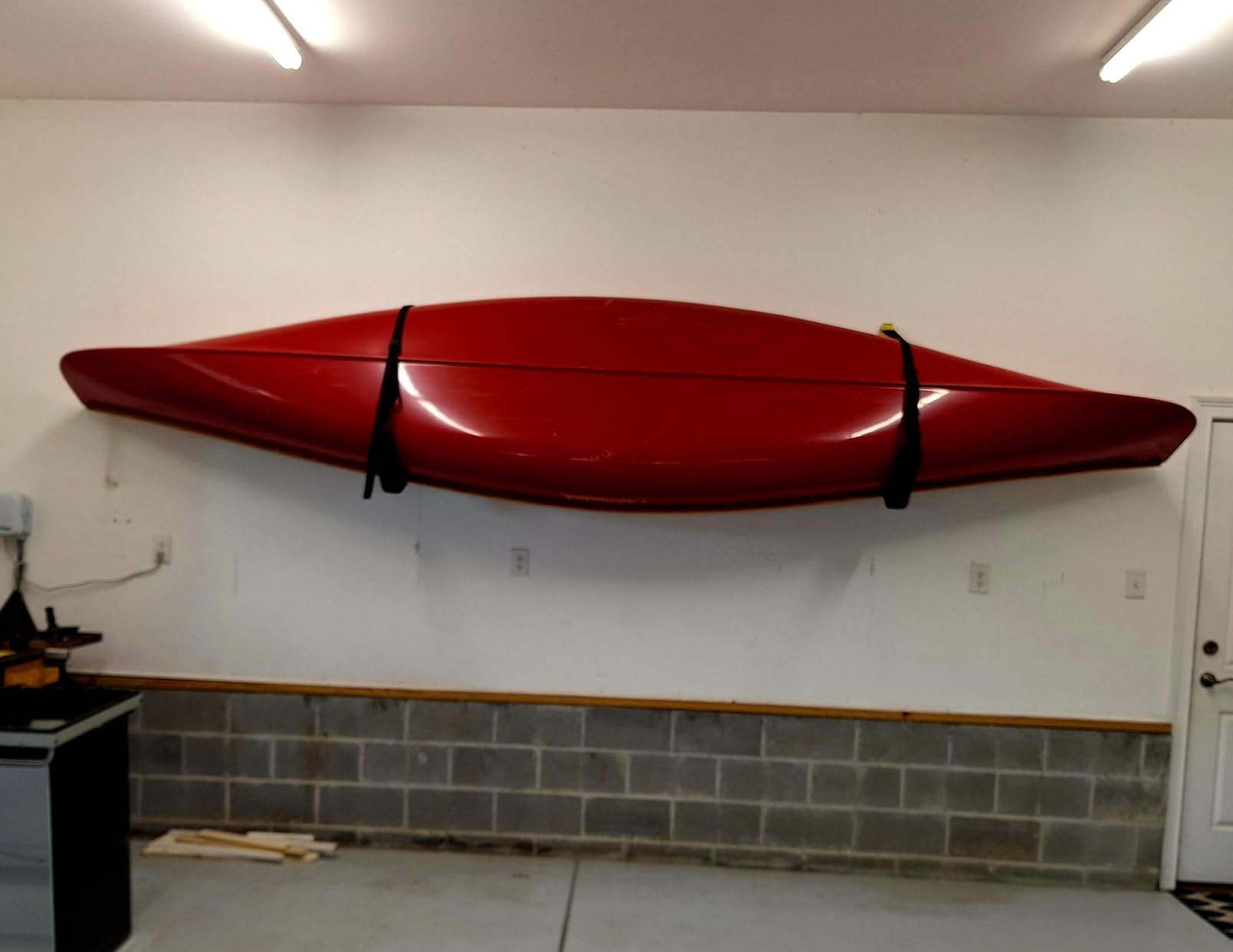 Suspenz Kayak Storage Rack, Big EZ Padded Wall Hangers/Hooks for Kayaks and Canoes, Indoor & Outdoor Wall Mounts, Powder-Coated Steel with Foam Pads & Safety Straps, Holds up to 150 lbs customer photo 1