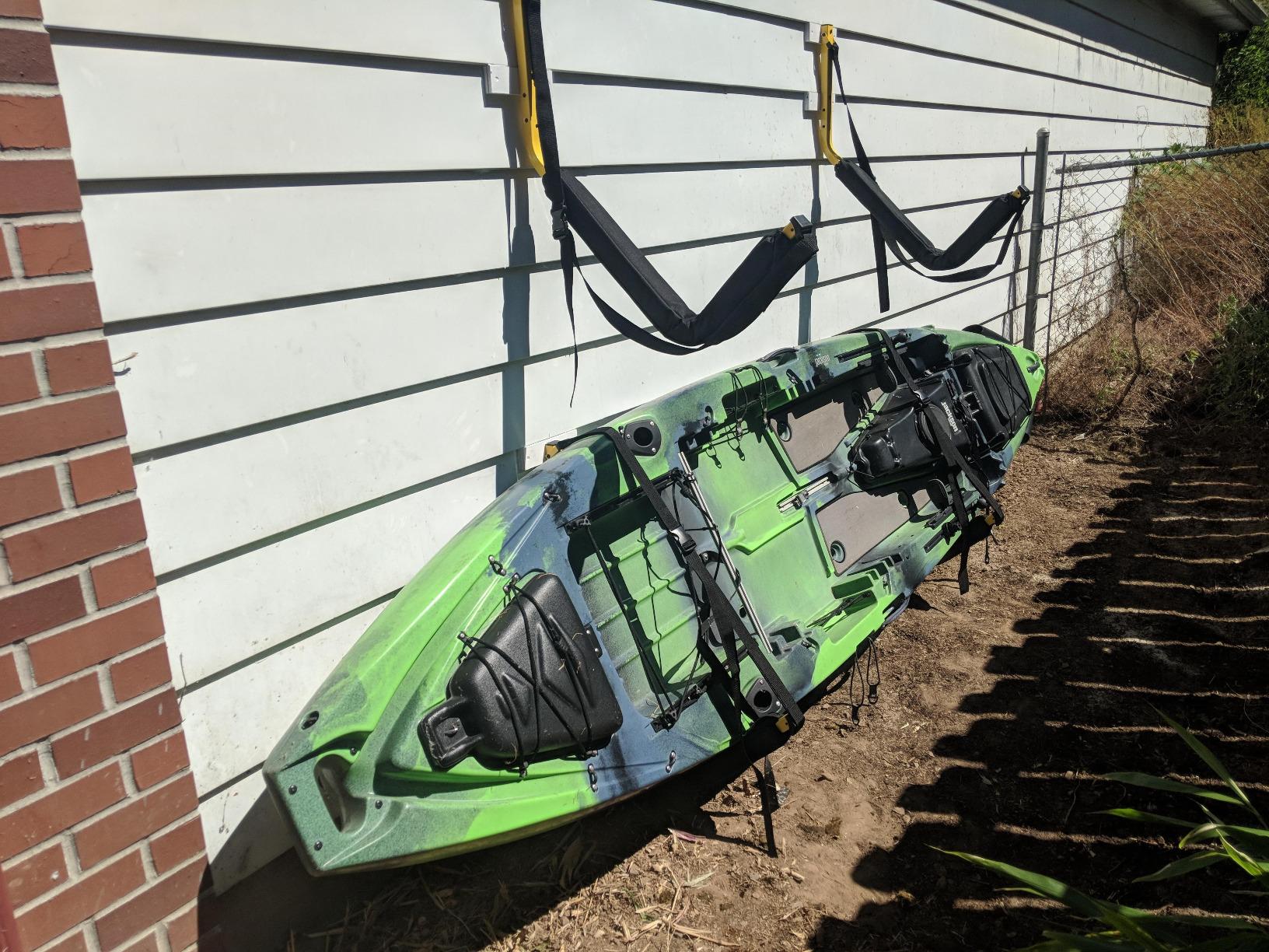 Suspenz Kayak Storage Rack, Big EZ Padded Wall Hangers/Hooks for Kayaks and Canoes, Indoor & Outdoor Wall Mounts, Powder-Coated Steel with Foam Pads & Safety Straps, Holds up to 150 lbs customer photo 2