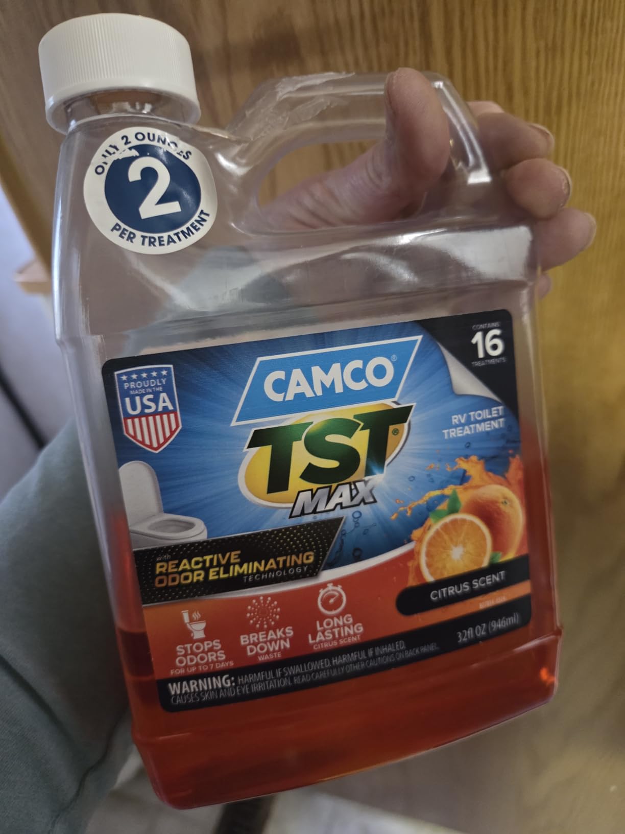 Camco TST MAX RV Toilet Treatment 1-Gallon - Control Unwanted RV Sewer Odors & Break Down Waste and RV Toilet Paper - Biodegradable Septic Safe Formula - Orange Scent (41173) customer photo 2