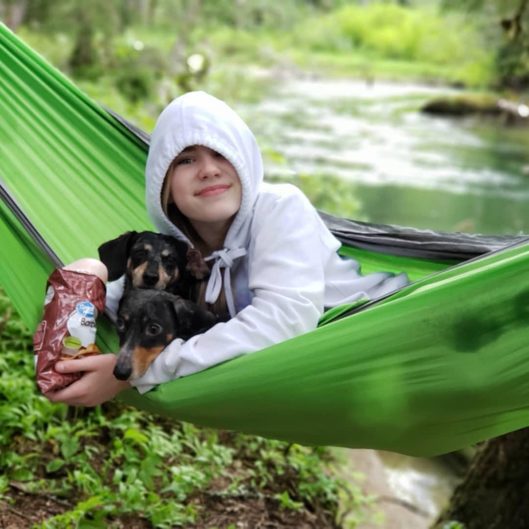 Pro Venture Double Camping Hammock - 10.5 x 6.5 FT (9ft Tree Straps, 2 Carabiners) - 2 Person, Portable, Lightweight Parachute Nylon 210T Hammocks - for Backpacking, Travel, Hiking, Patio customer photo 1