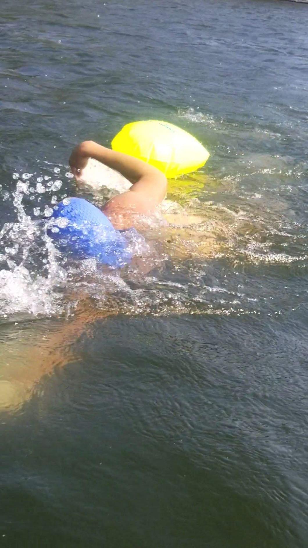 Swim Buoy for Open Water Swimmers and Triathletes - Light and Visible Float for Safe Training and Racing - High Visibility Fluo Green customer photo 1