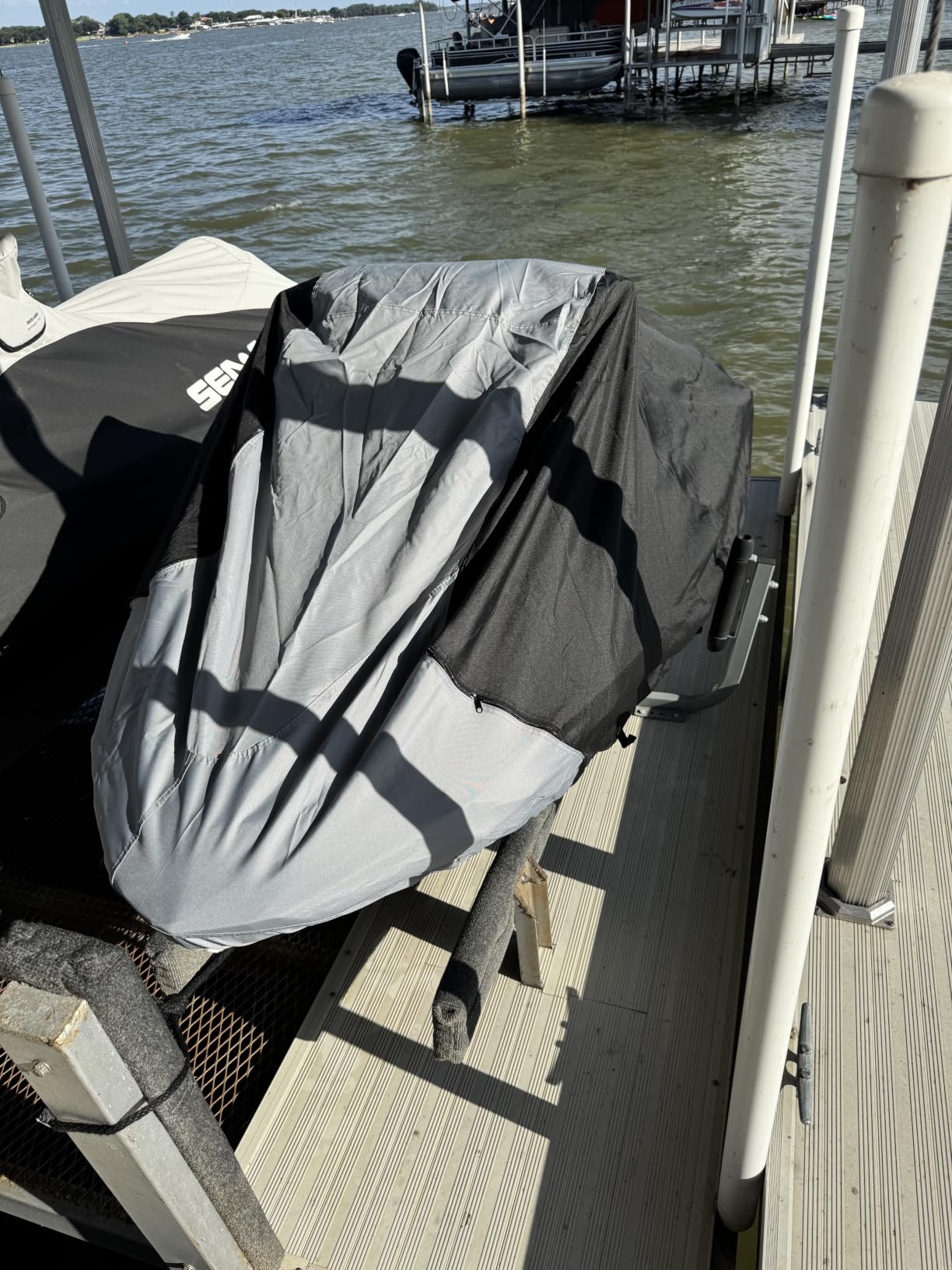 Trailerable Jet Ski Cover, Waterproof Marine Grade 600D Heavy Duty Polyester PWC Cover Gray/Black Color Fits from 126