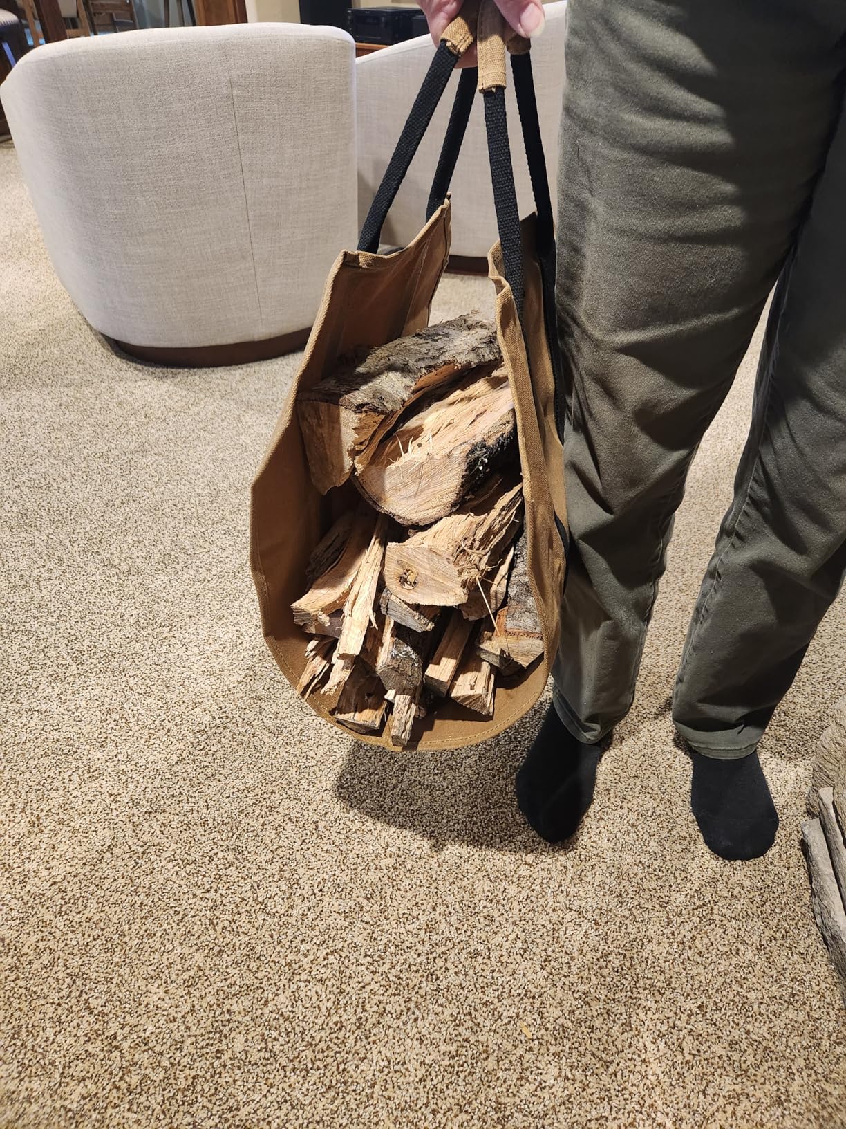 Readywares Firewood Carrier - Camping Waxed Canvas Camping Log Carrier, Tan customer photo 2