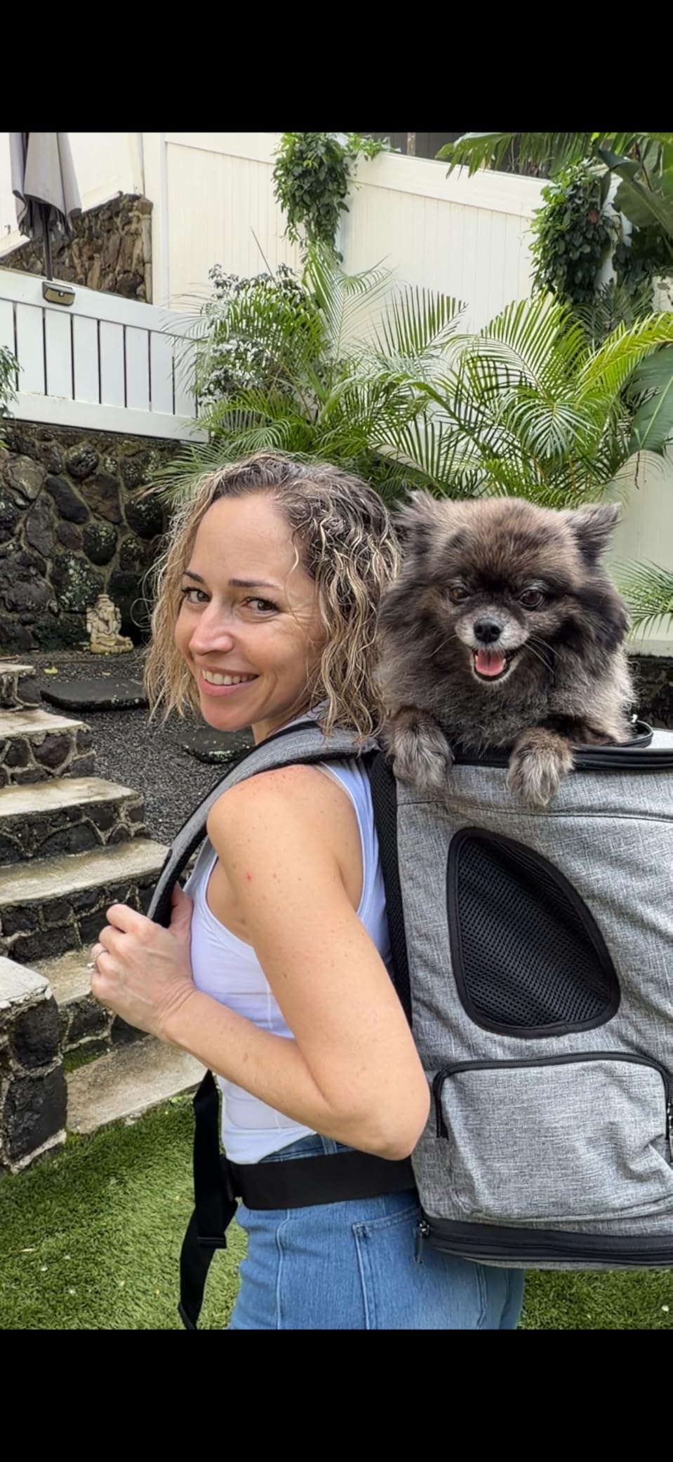 Petsfit Pet Backpack Carrier Easy-Fit Dog Travel Backpack Carrier for Hiking Walking Cycling Suitable for Small Medium Dogs Cats and Rabbits up to 22 Pounds, Green customer photo 2