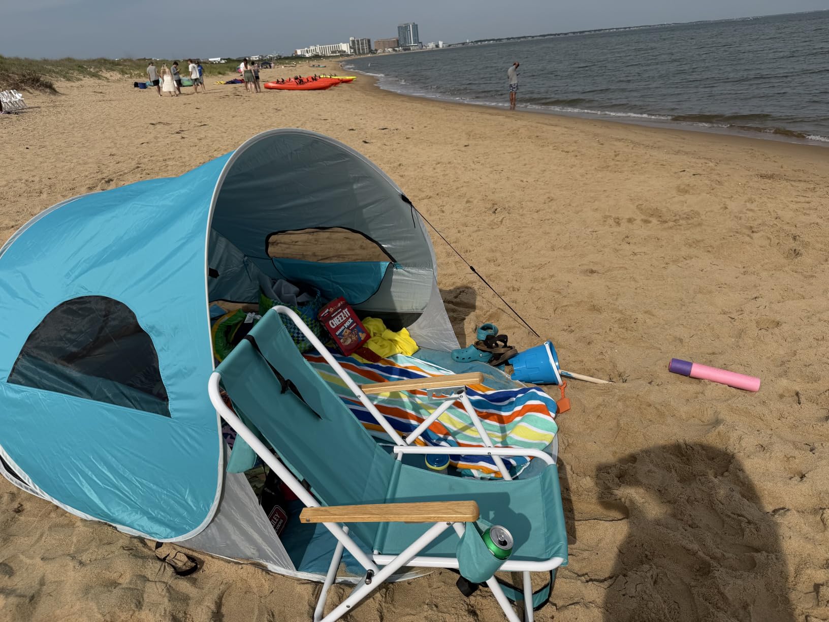 Wolfwise Pop up Beach Tent Sun Shelter with UPF50+ UV Protection, Instant Easy Setup Popup Beach Shade Canopy for 3 Person, Portable & Foldable with Carring Bag, 87x57x47 in, Blue customer photo 1