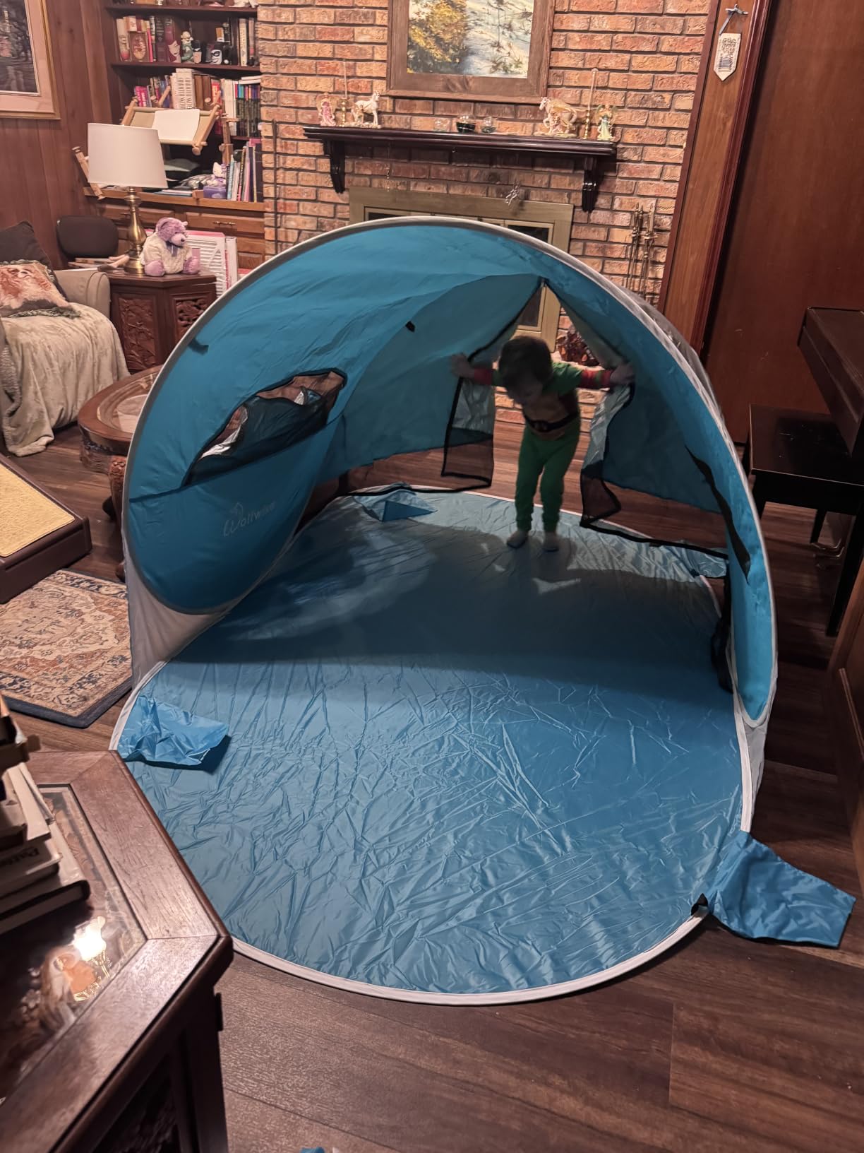 Wolfwise Pop up Beach Tent Sun Shelter with UPF50+ UV Protection, Instant Easy Setup Popup Beach Shade Canopy for 3 Person, Portable & Foldable with Carring Bag, 87x57x47 in, Blue customer photo 2