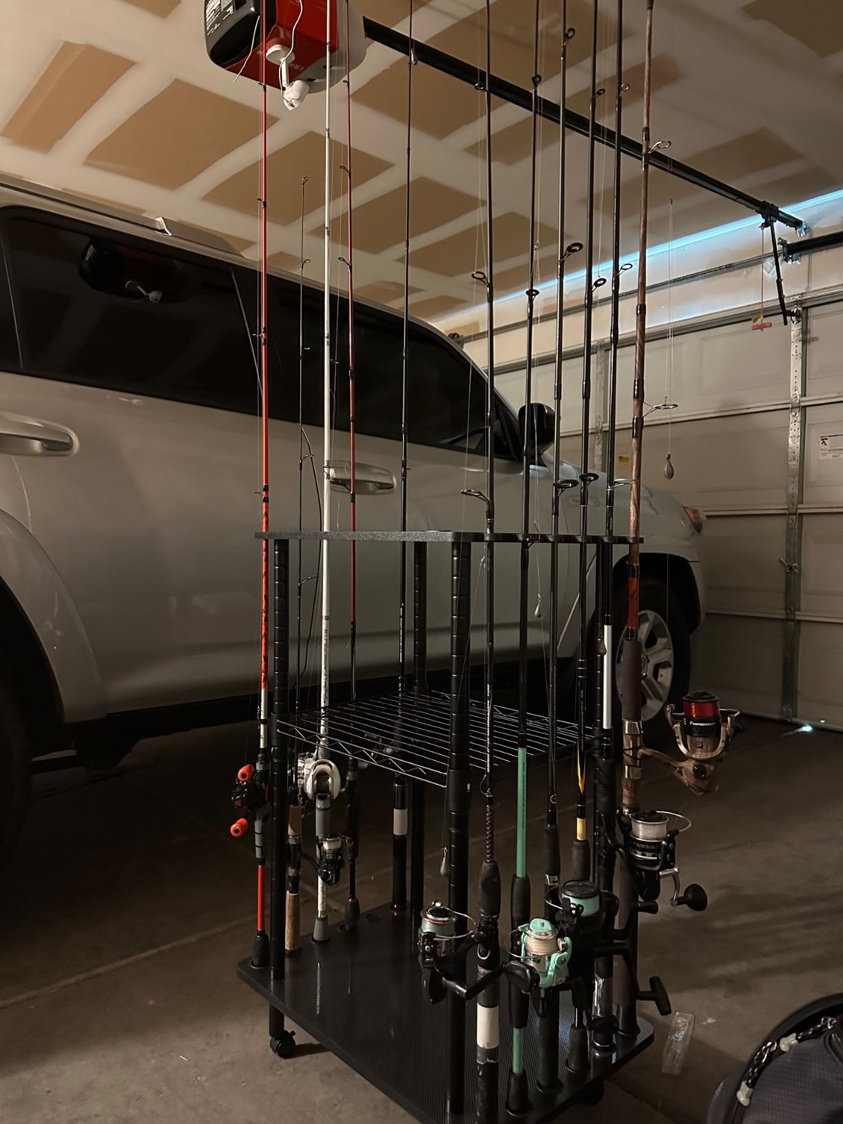 Rush Creek Creations 12 Fishing Rod Tackle Cart - 5 Minute Assembly, Black | 3-Tier Fishing Pole Rack Organizer, Rolling Fishing Storage Organizer, 12-Rod Capacity, For Garage, Tackle Box customer photo 2