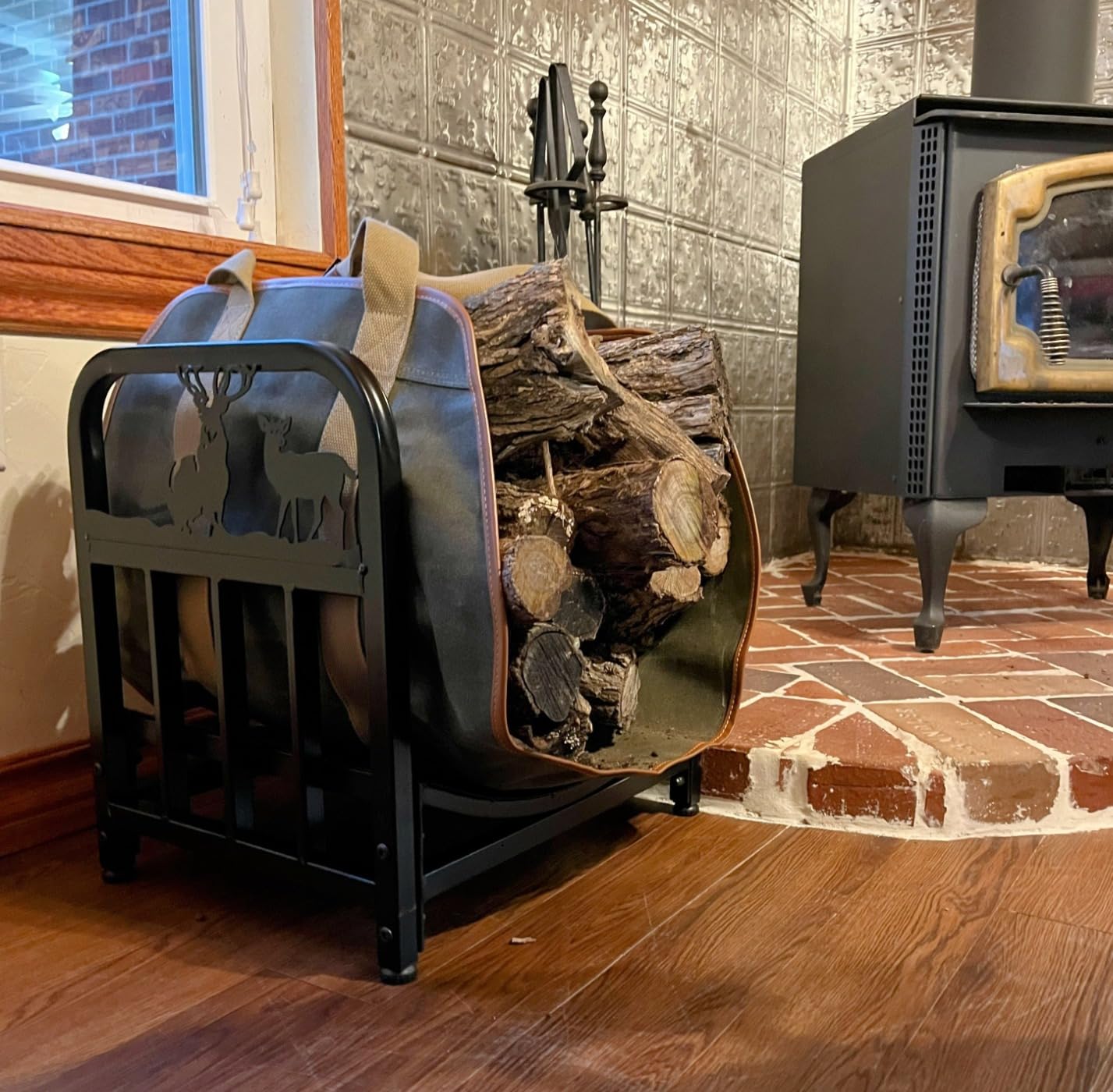 INNO STAGE Waxed Canvas Firewood Carrier Tote | Large capacity, convenient to haul firewood indoors outdoors, practical accessory for wood stove, simple to carry and store customer photo 2