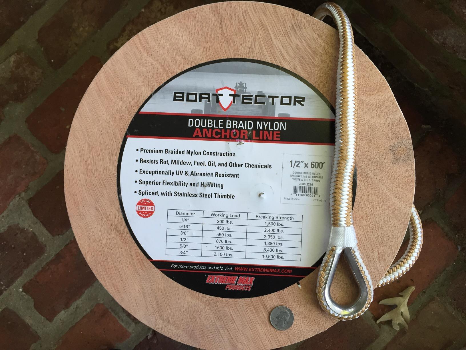 Extreme Max 3006.2514 BoatTector Double Braid Nylon Anchor Line with Thimble - 1/2