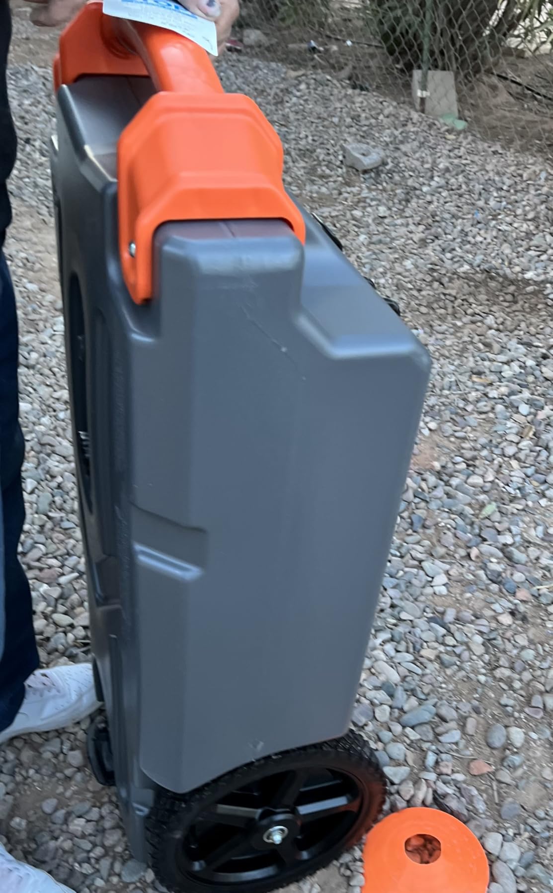Camco Rhino 28-Gallon Camper/RV Tote Tank - Features Large Heavy-Duty No-Flat Wheels & Built-in Gate Valve - Removable Steel Tow Adapter, 3' Sewer Hose & More RV Accessories (39004) customer photo 1
