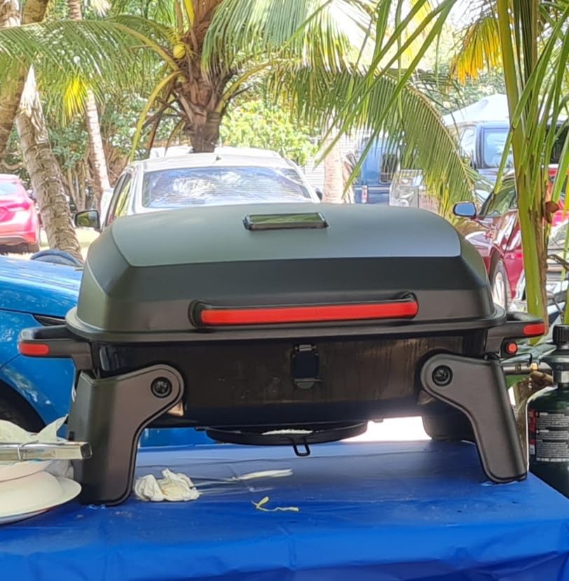 Megamaster Tabletop 1 Burner Gas Grill, Foldable Legs with Warming Rack | Offers 11000 BTU, Built-In Thermometer, Push Ignition, 360 Sq In Cooking Space, Uses 1 Lb Propane, For Camping & Tailgating customer photo 1