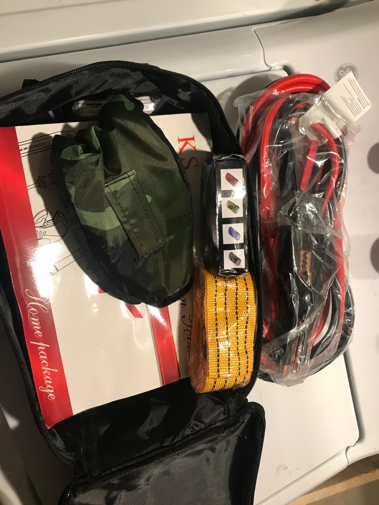 HAIPHAIK Car Emergency Kit with 11.8ft Jumper Cables, Roadside Safety Kit - Emergency Roadside Kit for Car with Tow Strap, Folding Shovel, Emergency Tools Box customer photo 1