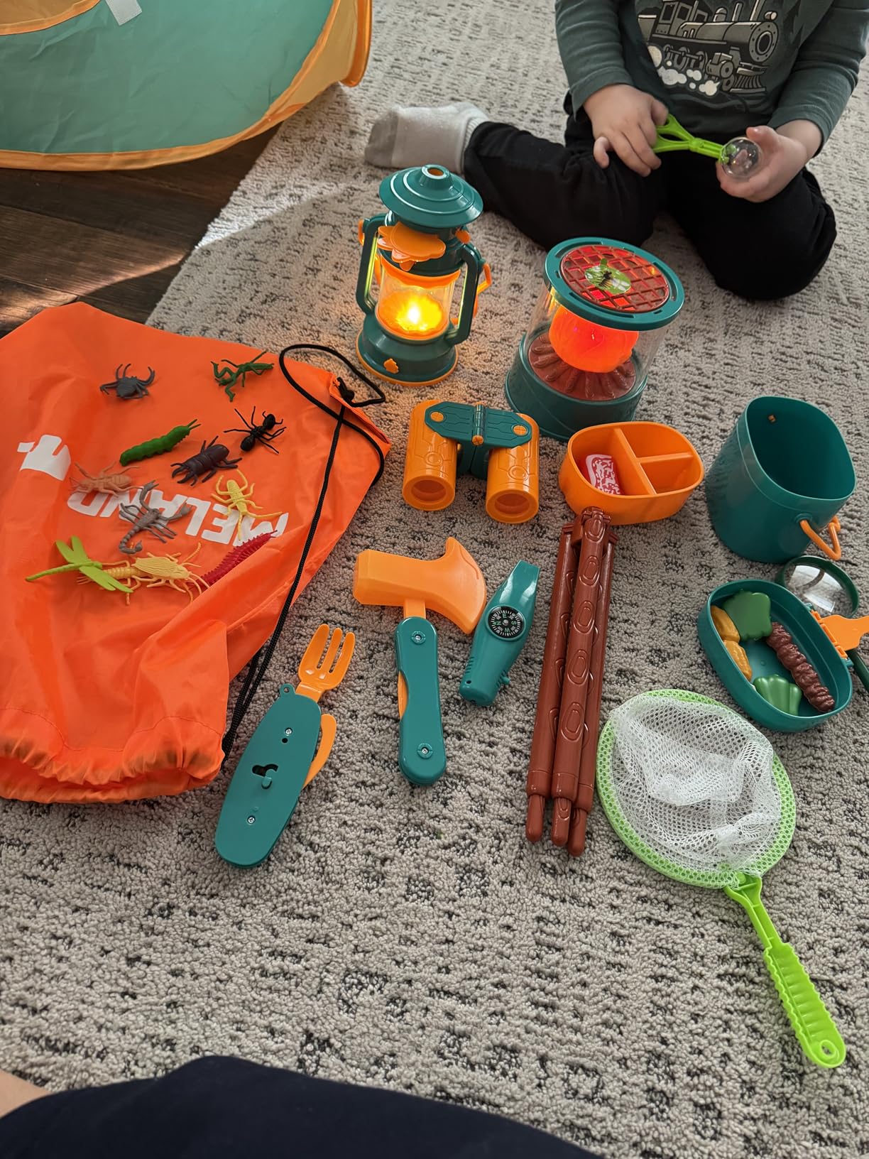 Meland Kids Camping Set with Tent - Toddler Toys for Boys with Campfire, Camping Toys for Kids Indoor Outdoor Pretend Play, Gift Idea for Boys Age 3,4,5,6 Year Old Birthday Christmas (Green) customer photo 1