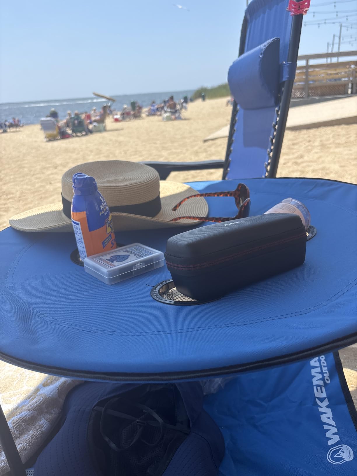 Wakeman Camp Table - Round 2-Tier Folding Table with 4 Cupholders and Carrying Bag - for Camping, Beach, Picnic, Sporting Events, and More Outdoors, Blue customer photo 2
