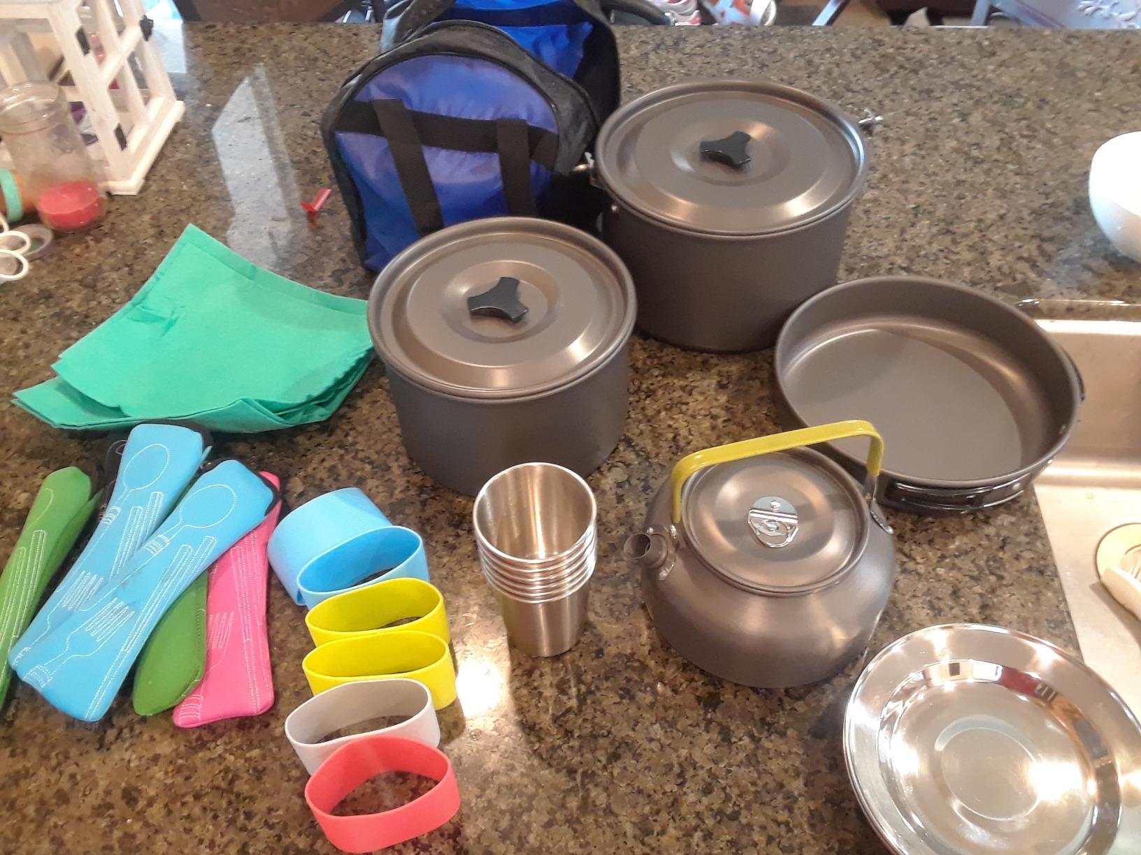 Odoland 39pcs Camping Cookware Mess Kit, Non-Stick Large Size Hanging Pot Pan Kettle with Base Dinner Cutlery Sets for 6 and More customer photo 1