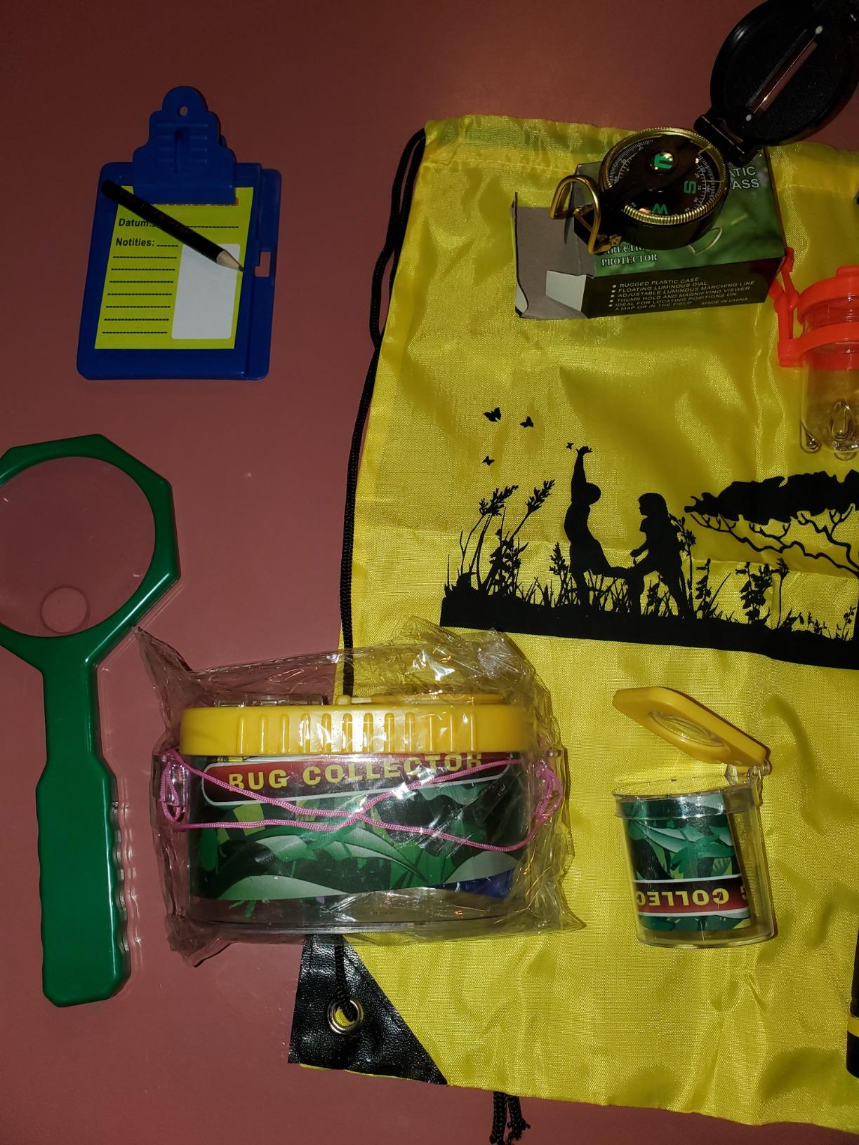 24 Pcs Kids Explorer Kit & Bug Catcher Kit for Kids, Outdoor Toys Adventure Camping Kit with Drawstring Bag, Binoculars, Compass, Whistle, Flashlight, Butterfly Net, Educational Nature Exploration Toys Gift for Boys Girls customer photo 2