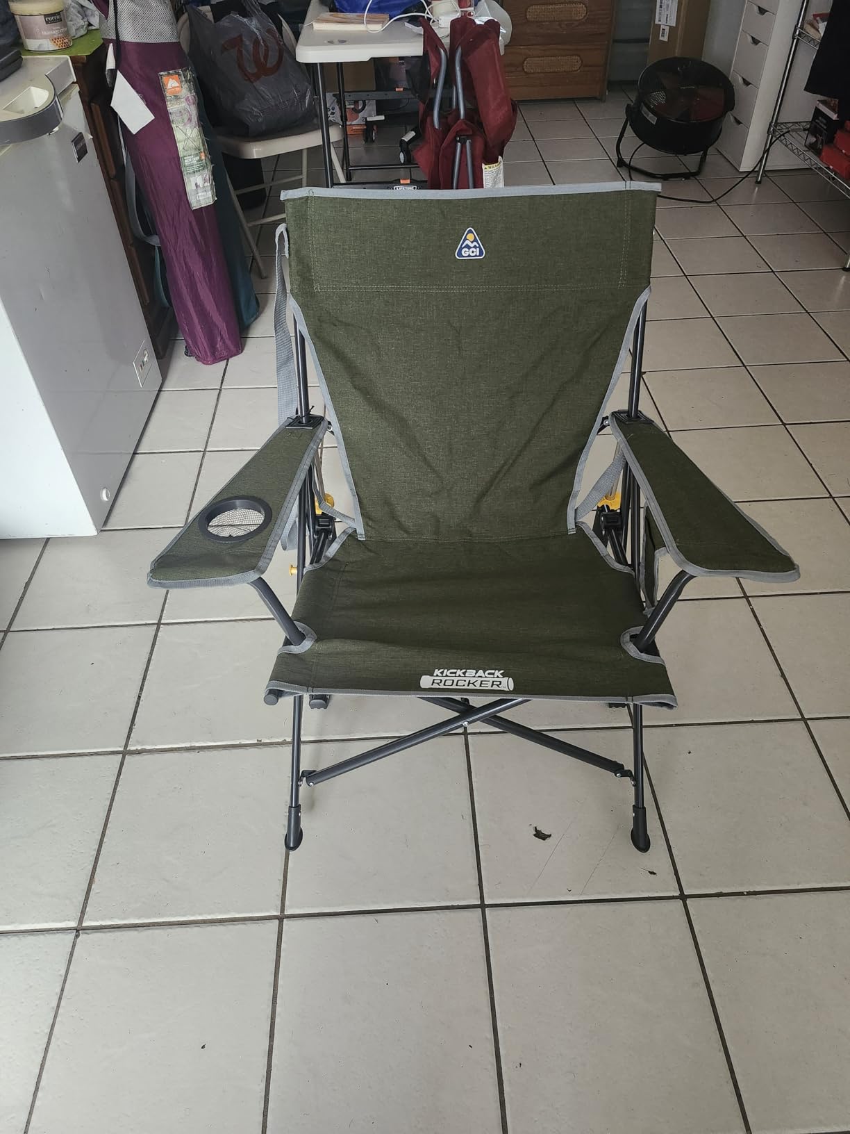 Kickback Rocker Camping Chair | Portable Folding Rocking Chair with Durable Armrests, Drink Holder & Relaxed Lowered Seat for Comfort - Loden Green customer photo 1