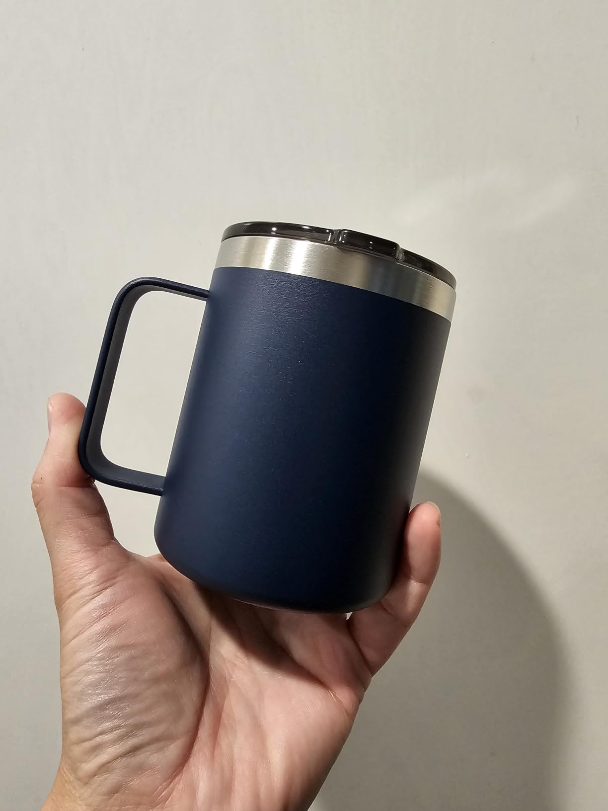 12 oz Insulated Travel Coffee Mug with Handle, Navy - Stainless Steel Coffee Tumbler with Lid customer photo 2