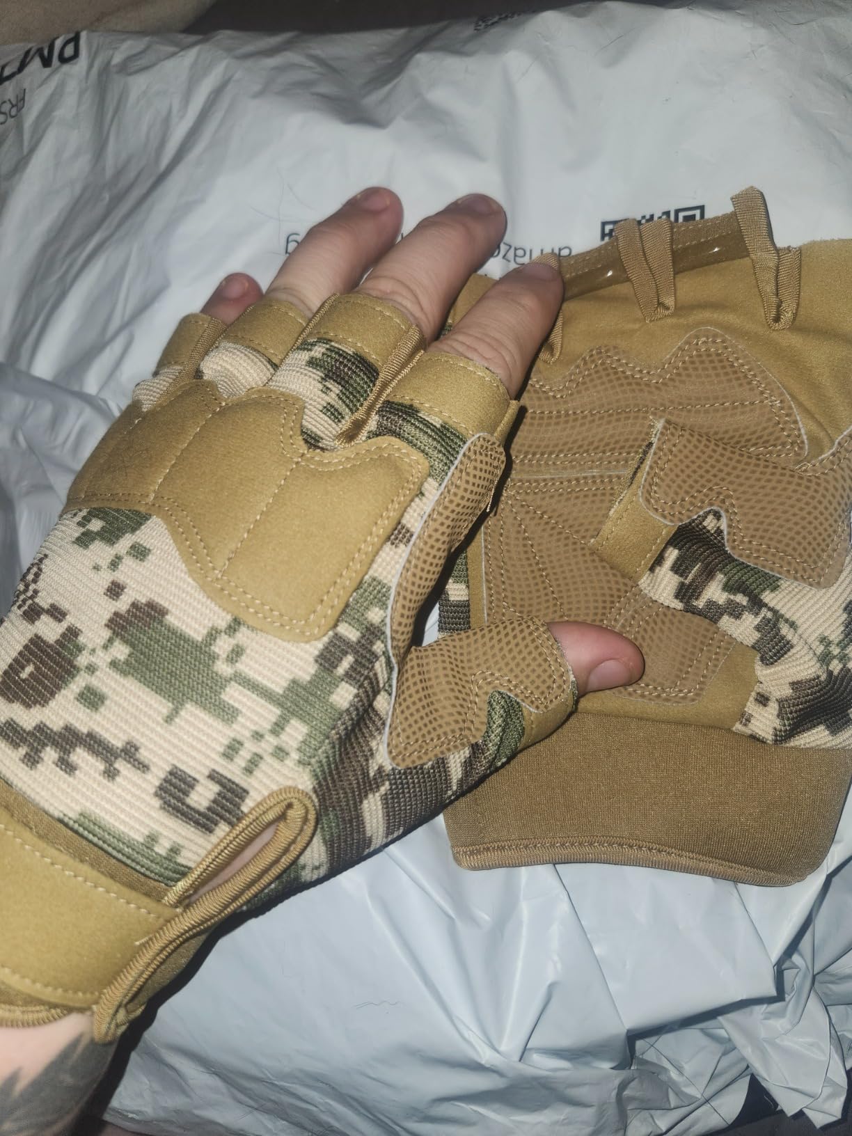 HYCOPROT Fingerless Gloves, Protective Breathable Lightweight Outdoor Gloves for Hunting, Motorcycling, Climbing customer photo 2