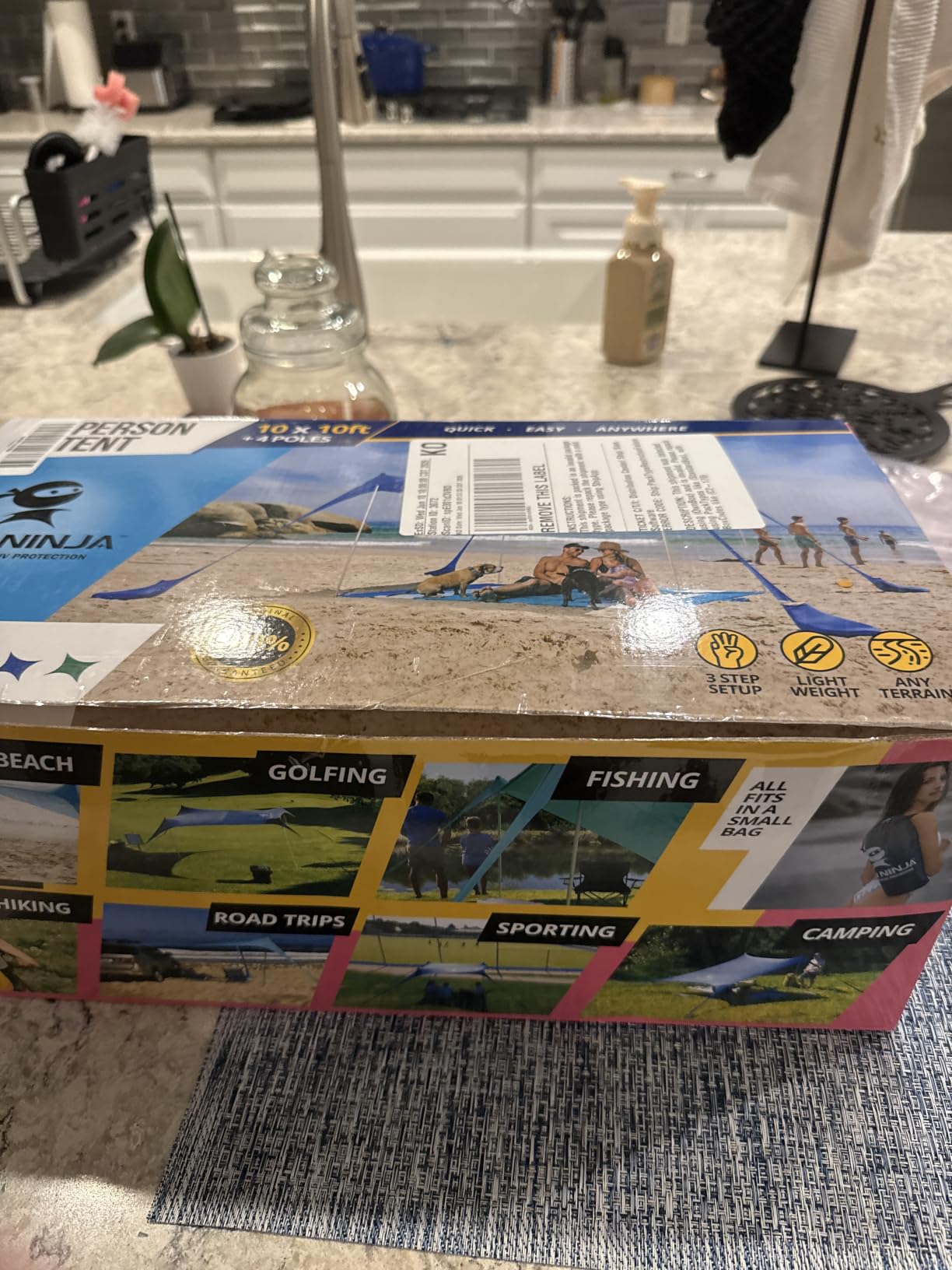 Sun Ninja Beach Tent Sun Shelter UPF50+ - Easy Pop Up Beach Canopy - Outdoor Shade for Camping Trips, Fishing, Backyard Fun Picnics - Sand Shovel, Ground Pegs & Stability Poles customer photo 2