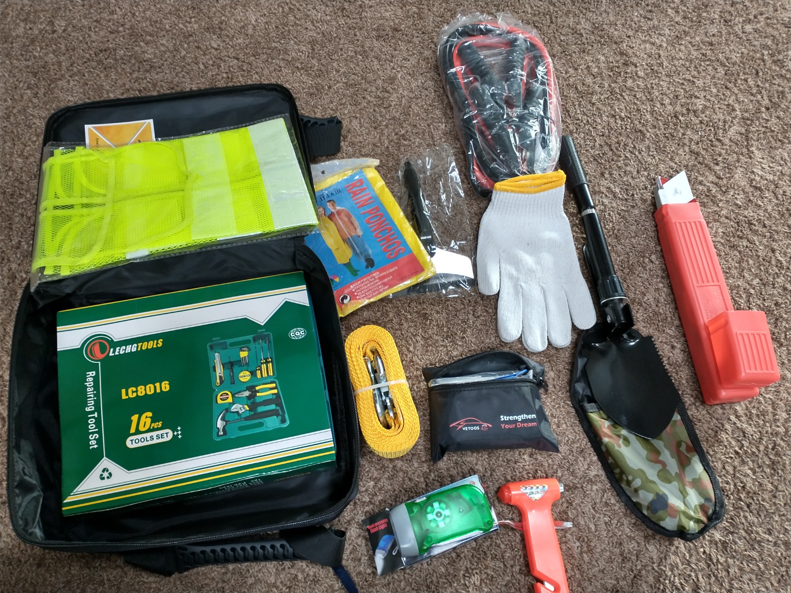 Car Roadside Emergency Kit with Jumper Cables, Auto Vehicle Safety Road Side Assistance Kits, Winter Car Kit Essentials with Car Repair Tool Set, Folding Survival Shovel customer photo 2