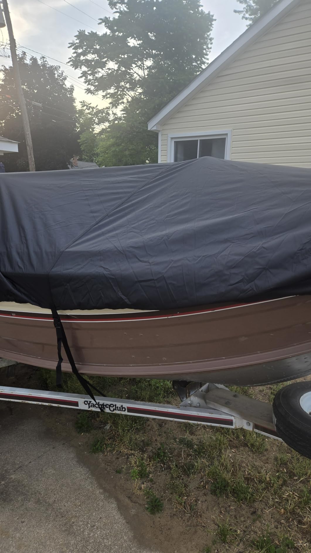 Mancro Boat Cover, 17-19ft Waterproof Trailerable Boat Cover, Heavy Duty UV Resistant Marine Grade Outboard Cover Compatible for Bass Boat, Fits Bayliner Tri-Hull V-Hull Fishing Runabout Boat, Black customer photo 2
