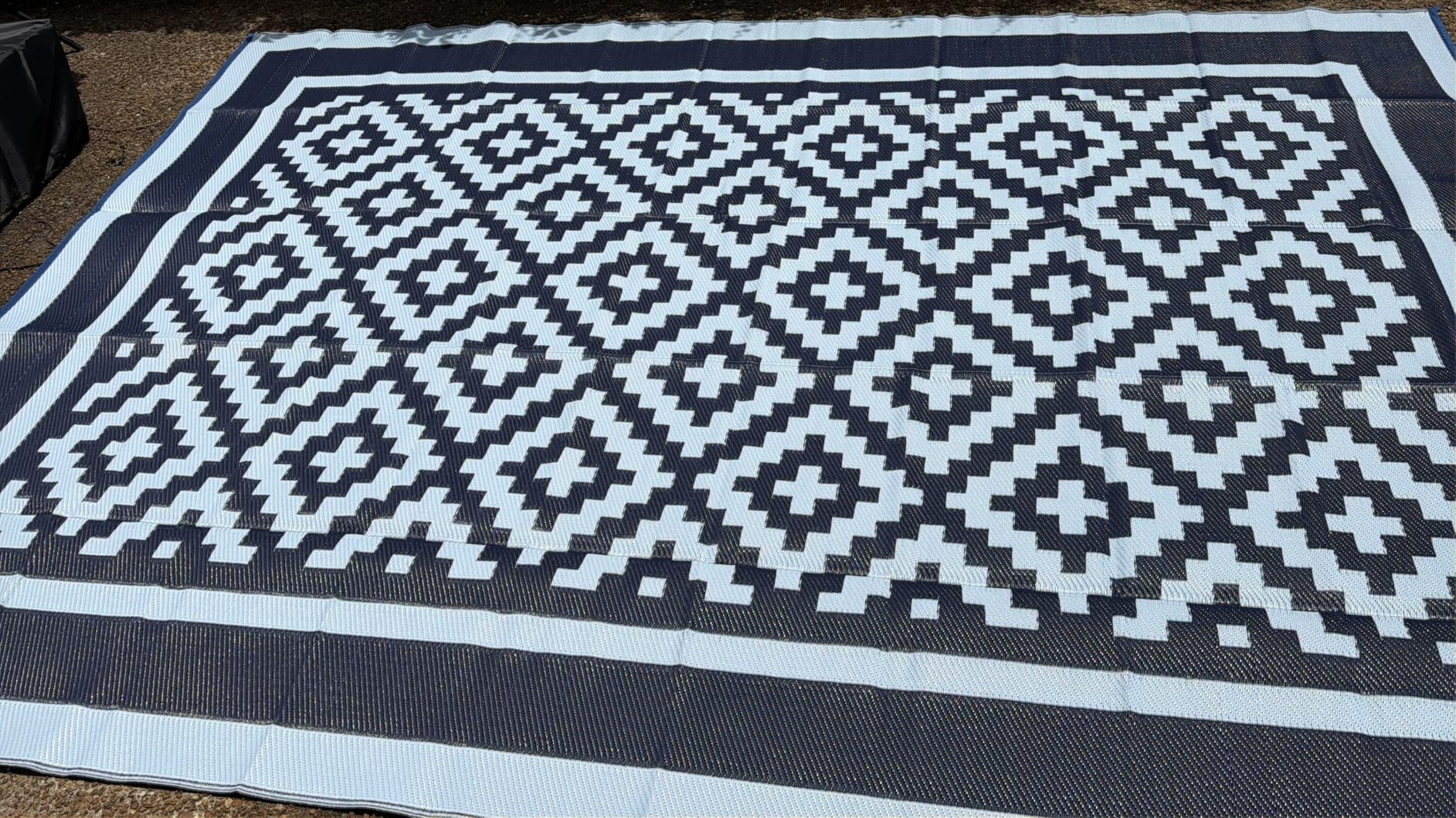 Kohree Outdoor Rug, Diamond Flower, 9x12 ft, Blue | Waterproof, Reversible, Non-Slip, Foldable, Easy Cleaning and Carry for Patio, Camping, Picnic, Backyard customer photo 2