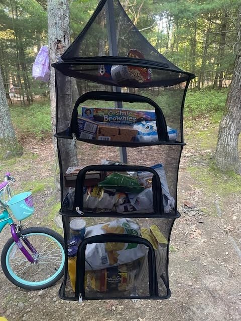 Desy & Feeci Camping Dry Net-4 Layer Outdoor Hanging Foldable Drying Rack, Camping Organizer Mesh Dryer Storage for Home Picnic BBQ Tableware/Dishes/Food/Vegetables/Fruit/Clothing (Black-Rectangle) customer photo 1