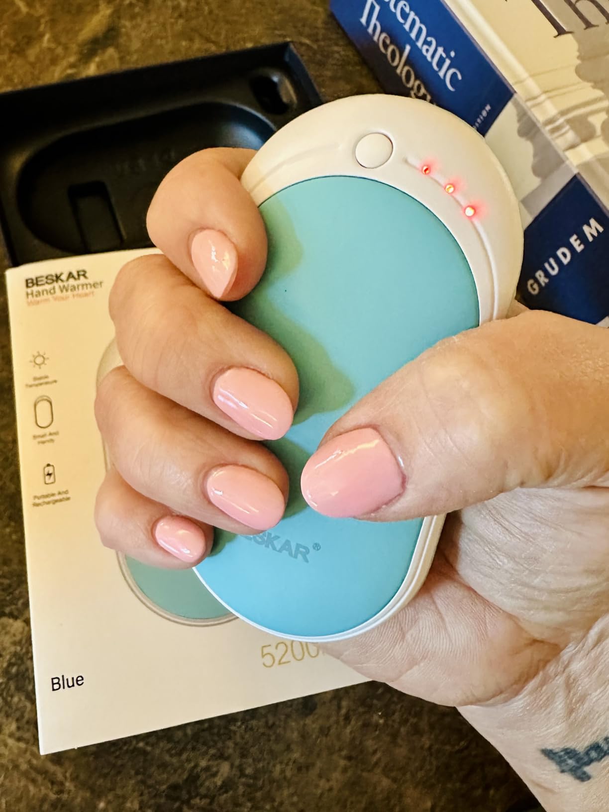 BESKAR Rechargeable Hand Warmer, 5200mAh Electric Hand Heater | Double Sided Heating, USB Quick Charge, Portable Pocket Hand Warmer for Outdoor, Golf, Raynauds customer photo 1