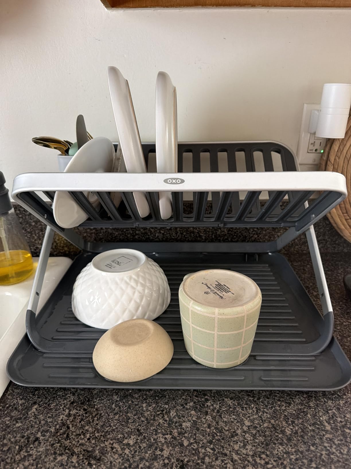 OXO Good Grips Aluminum Fold Flat Dish Drying Rack, 2-Tier, with Drainboard, for Kitchen Counter, Collapsible customer photo 1