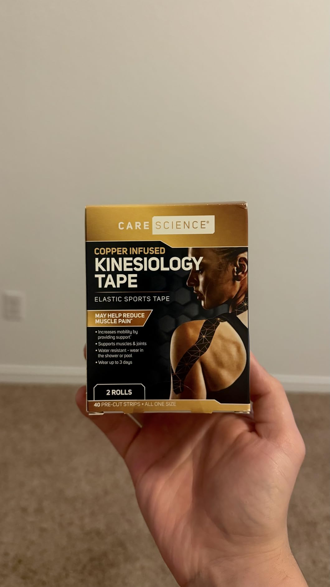 Care Science Copper Infused Kinesiology Tape, 40 Precut Strips, 2 Rolls | Elastic Sports & Weightlifting Tape Supports Muscles & Joints. Water Resistant. customer photo 1