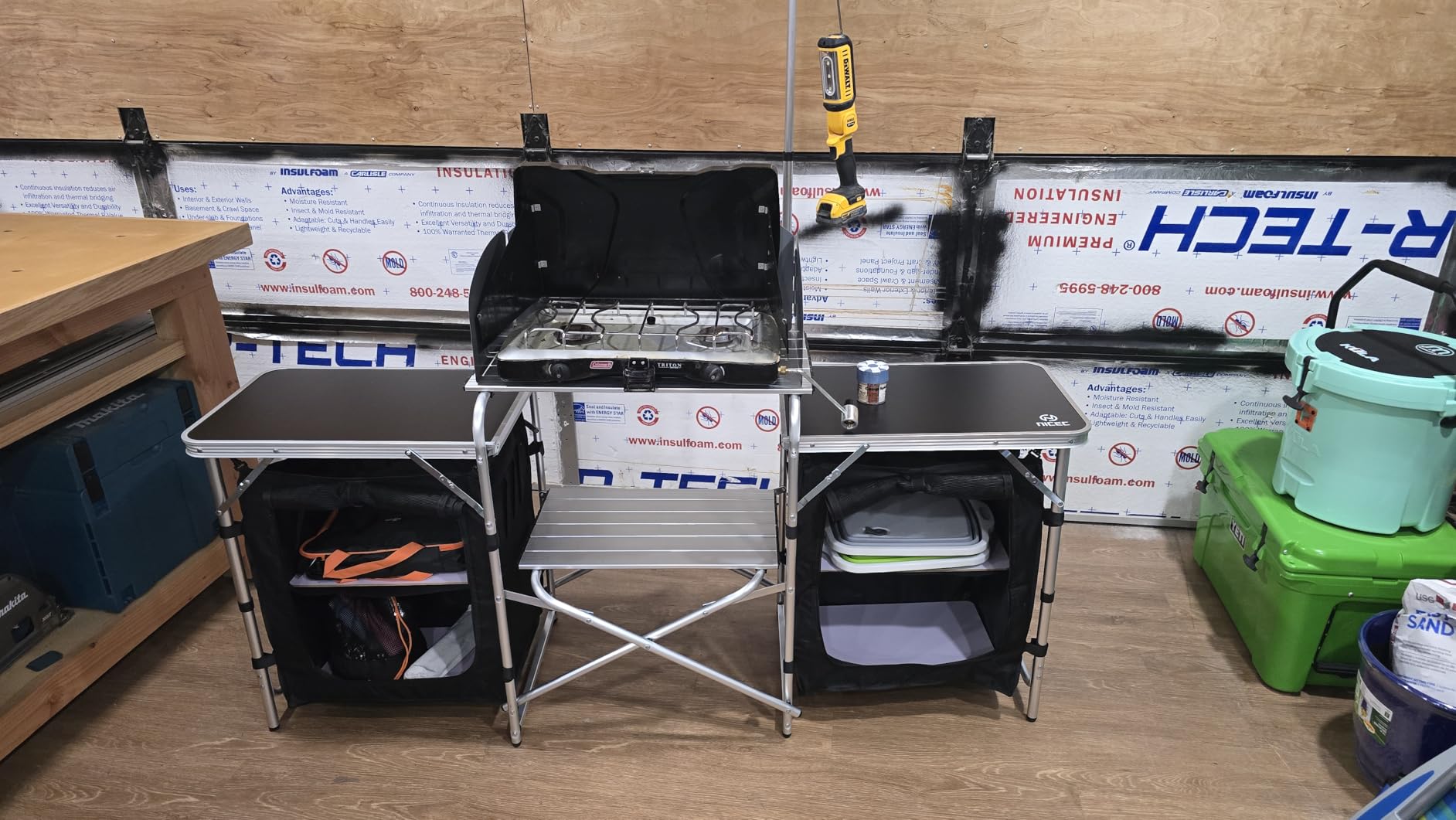 Nice C Camping Kitchen Table, Folding Cook Table, Cook Station (Silver) | Portable Grill Table, Upgraded Light Stand, Windshield, 3 Organizers, Carry Bag customer photo 1