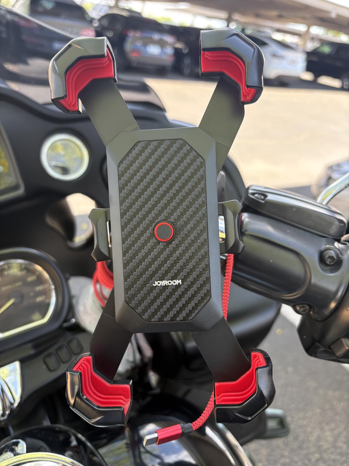 JOYROOM Motorcycle Phone Mount, 1s Auto Lock 100mph Military Anti-Shake Bike Phone Holder for Bicycle, 10s Quick Install Handlebar Phone Mount, Compatible with iPhone, Samsung, All Cell Phone customer photo 1