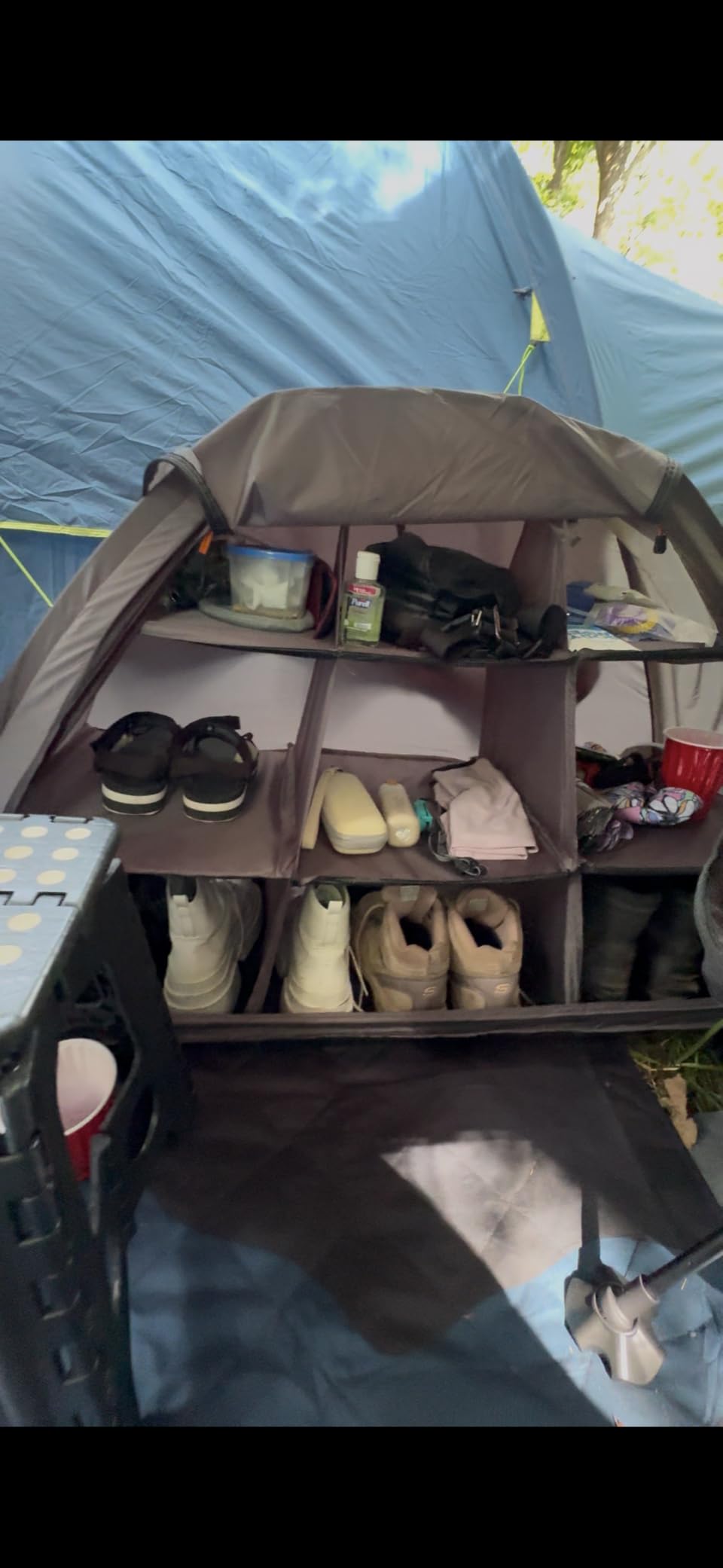 Tent & RV Camping Organizer with Zippered Flap, 9-Shelf Storage. RV Shoe Organizer, Dining Tent Organizer. Organize Any Other Camp Gear/Accessories (Patented - Licensed) customer photo 2