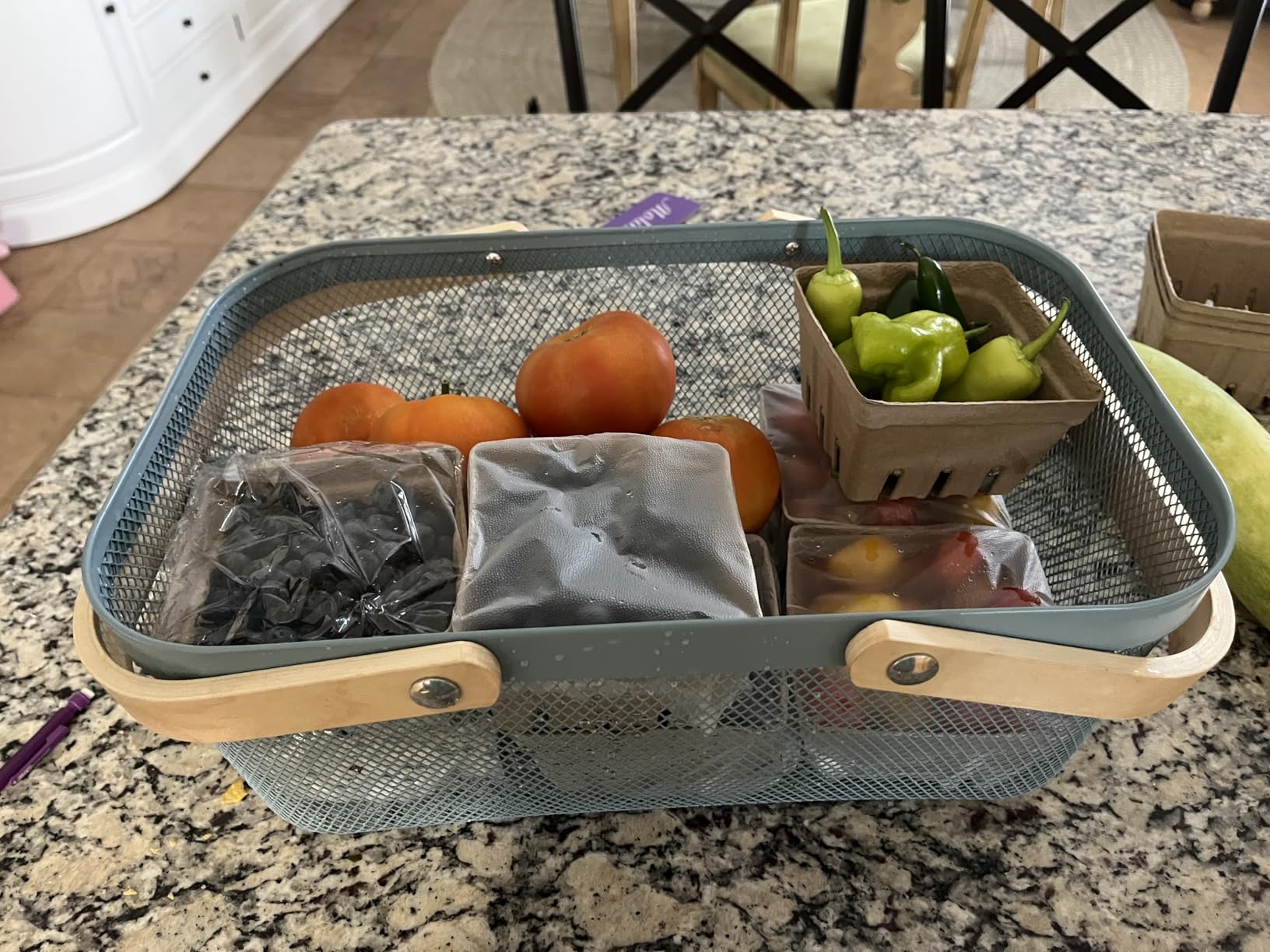Portable Garden Harvest Basket-Mesh Design Natural Bamboo Handle Wire Storage Baskets, Suitable for Kitchen, Garden, Picnic customer photo 1