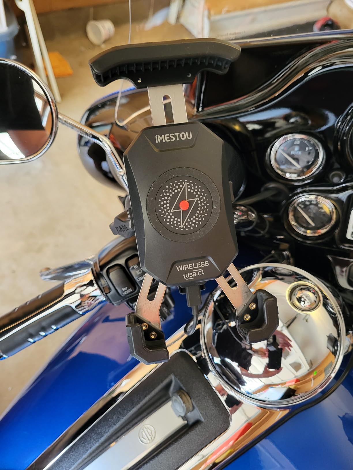 Motorcycle Fork Stem Phone Mount Wireless/USB C Charger with RAM 1 inch Ball Fits for Kawasaki, Ducati, Honda, BMW etc. with Fork Hole Dia. 0.47-1 inch Quick Charge for 4.0-6.8 inch Smartphones customer photo 1
