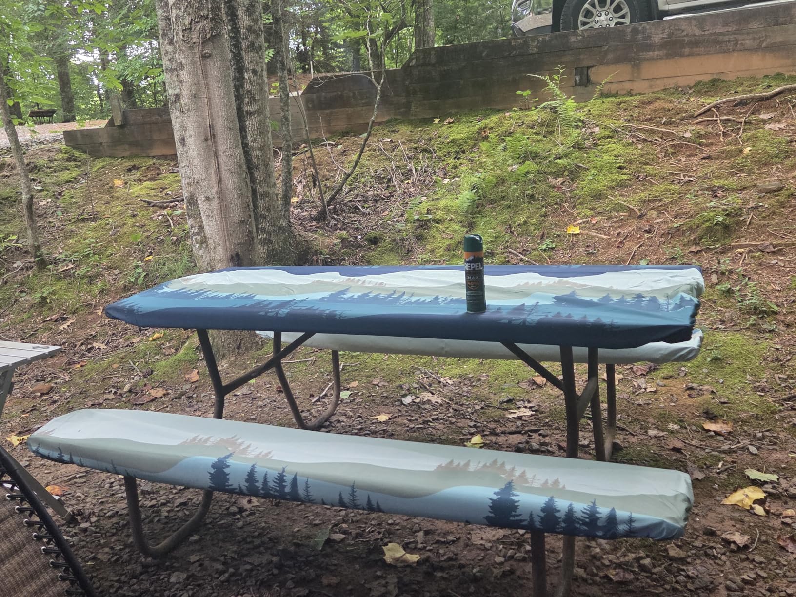 Picnic Table Cover Bench Covers Camping Essentials Tablecloth | Waterproof Vinyl for Outdoor, Windproof Elastic Fitted Edges, RV BBQ Accessories Must Haves, Storage Bag Included customer photo 1