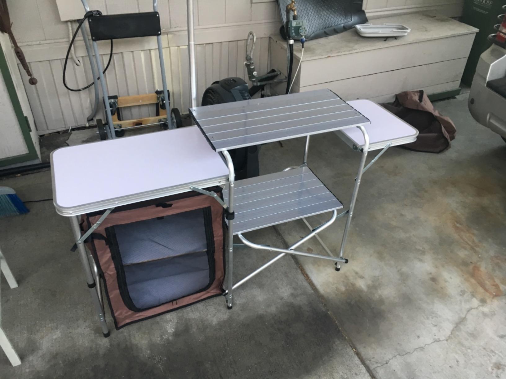 CampLand Folding Camping Kitchen Table with Windscreen, Portable Outdoor Cooking Station with Storage Cabinet & Side Tables Heavy Duty Camp Cook Station for Camping & BBQ (Black2cabinet) customer photo 1