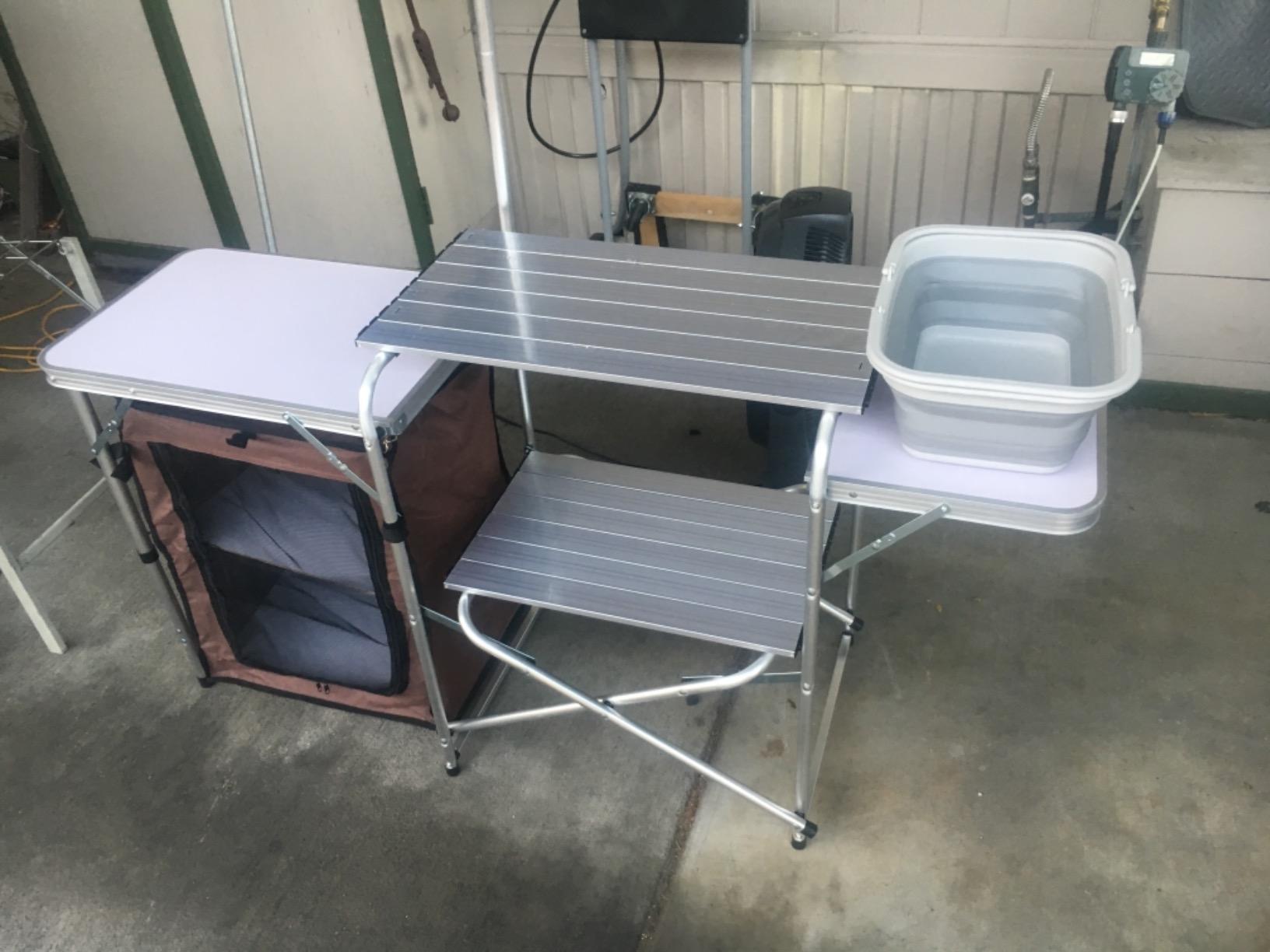 CampLand Folding Camping Kitchen Table with Windscreen, Portable Outdoor Cooking Station with Storage Cabinet & Side Tables Heavy Duty Camp Cook Station for Camping & BBQ (Black2cabinet) customer photo 2
