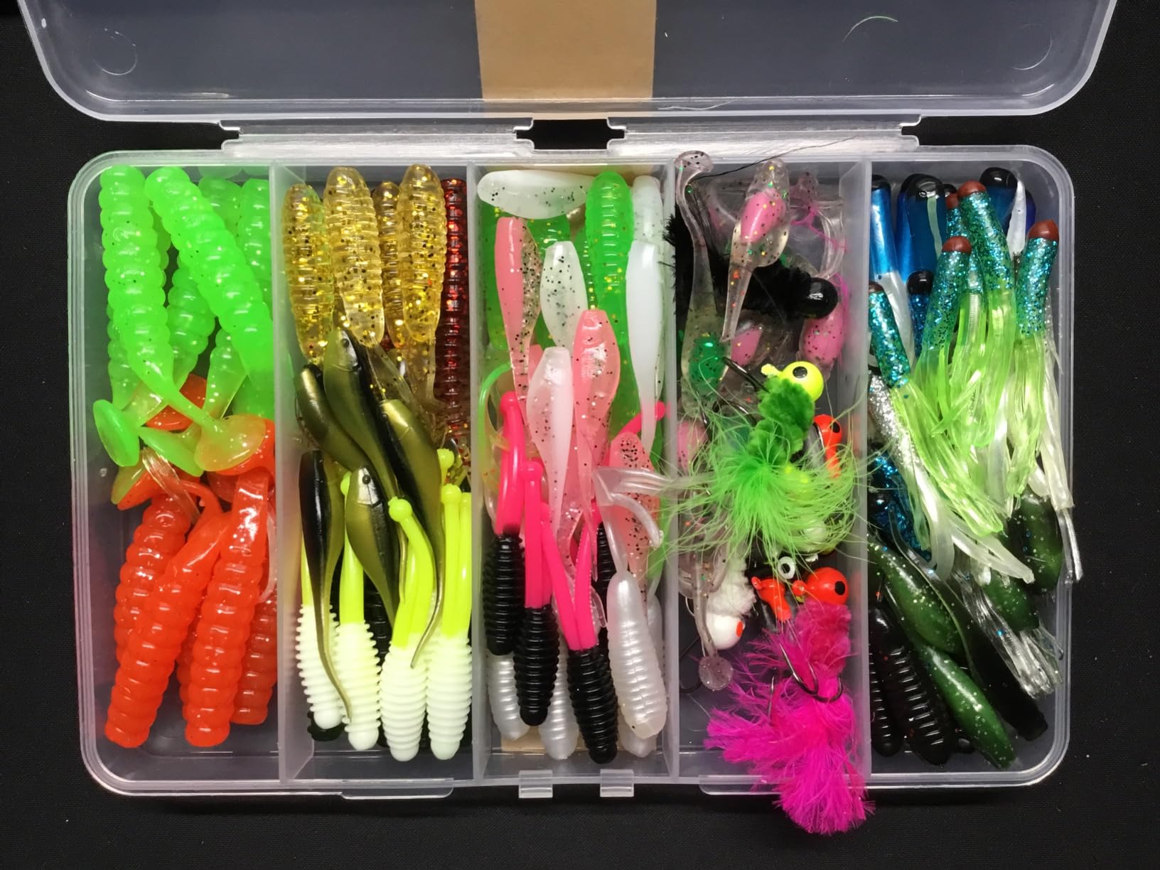 VMSIXVM Crappie Tube Lures Jig Heads Soft Plastic Baits Worms Kit 124 Pcs customer photo 2