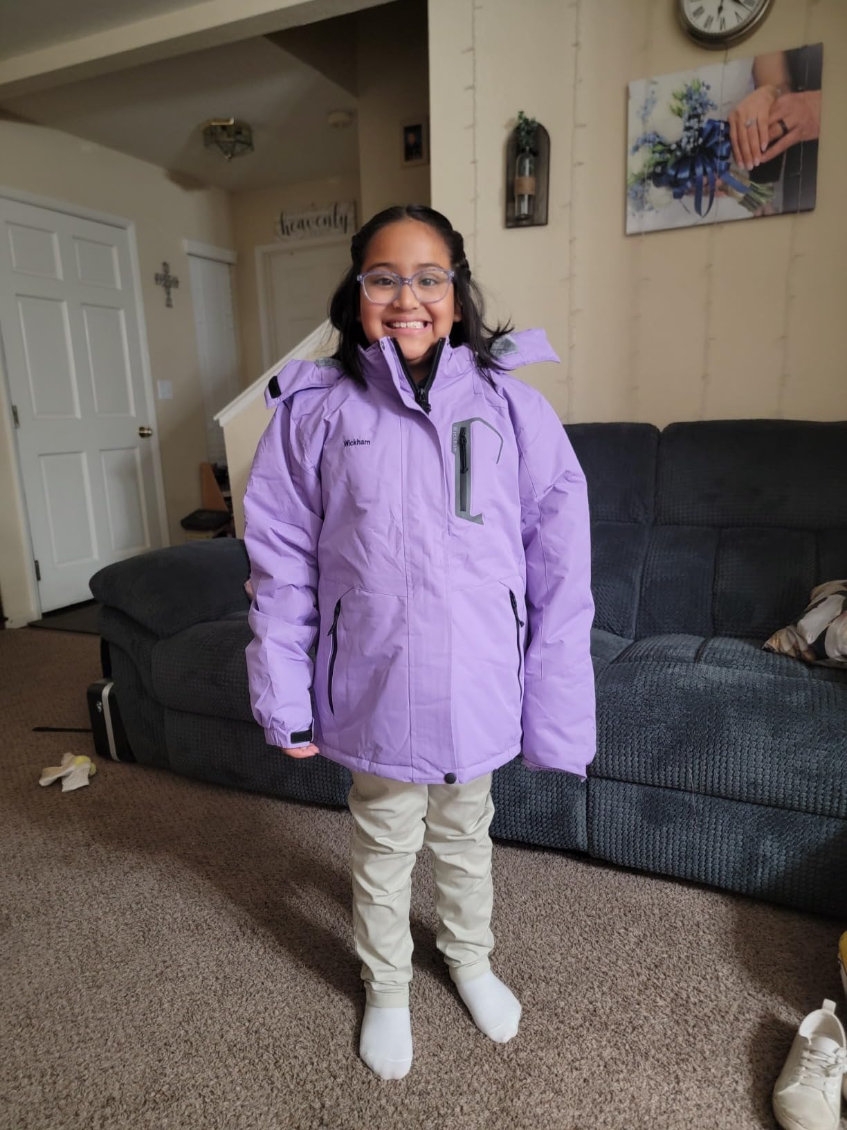WICKHAM Girl's Waterproof Ski Jacket Winter Warm Fleece Lined Snow Windproof Jackets Removable Hood Ski Coat for Kids customer photo 2