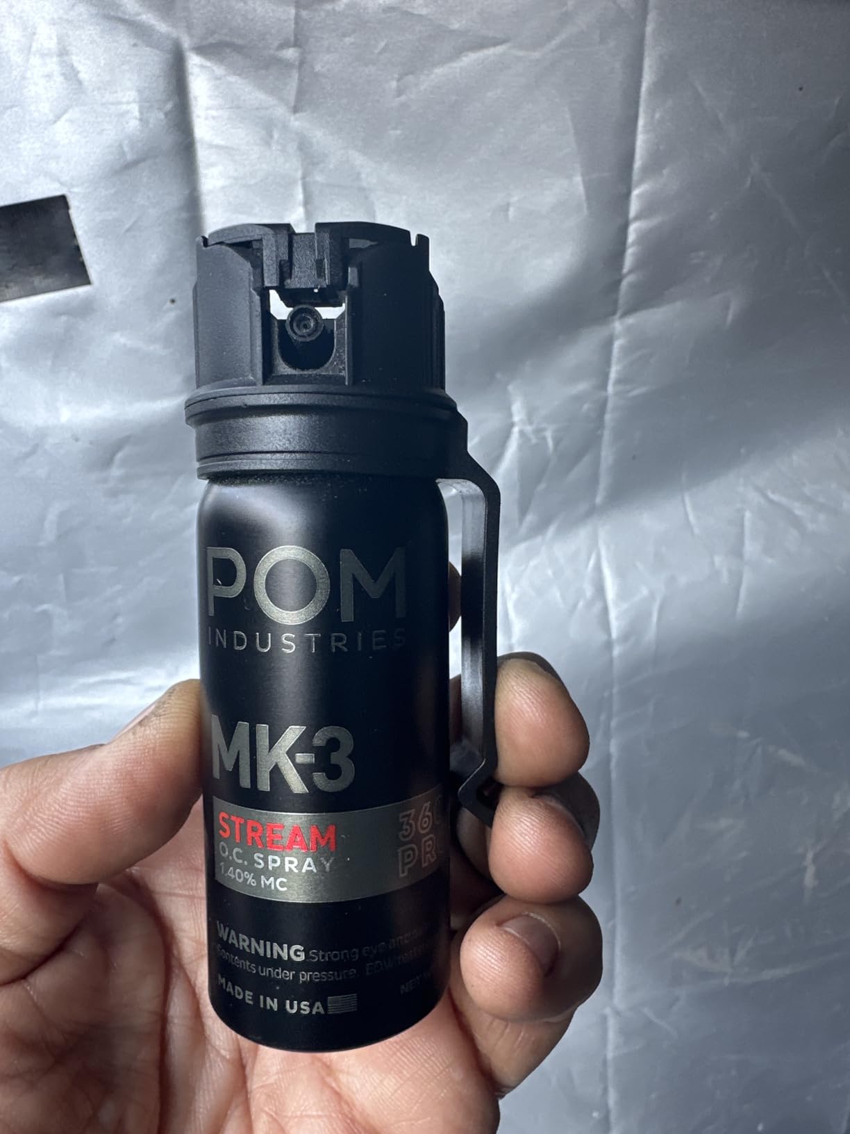 POM MK3 Pepper Spray, Belt Clip Model, Maximum Police Strength OC with UV Marking Dye, Quick Flip Top Safety, 360° Performance At Any Angle, Powerful Accurate Stream, 18 ft Range, 1.8 fl oz customer photo 2