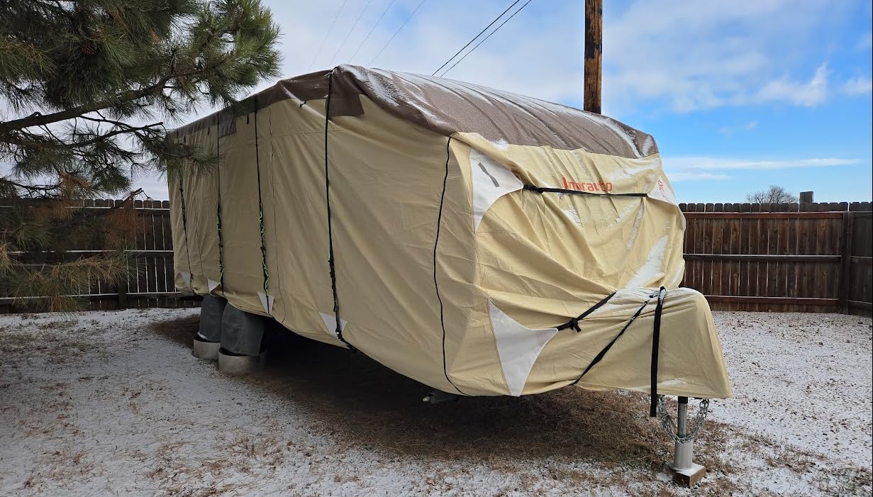 Travel Trailer RV Cover 24'-27' - Upgraded 9-Layers Top Camper Cover, Waterproof & Windproof Heavy Duty Toy Hauler RV Cover for Winter Snow with Tongue Jack Cover, Gutter Covers customer photo 1