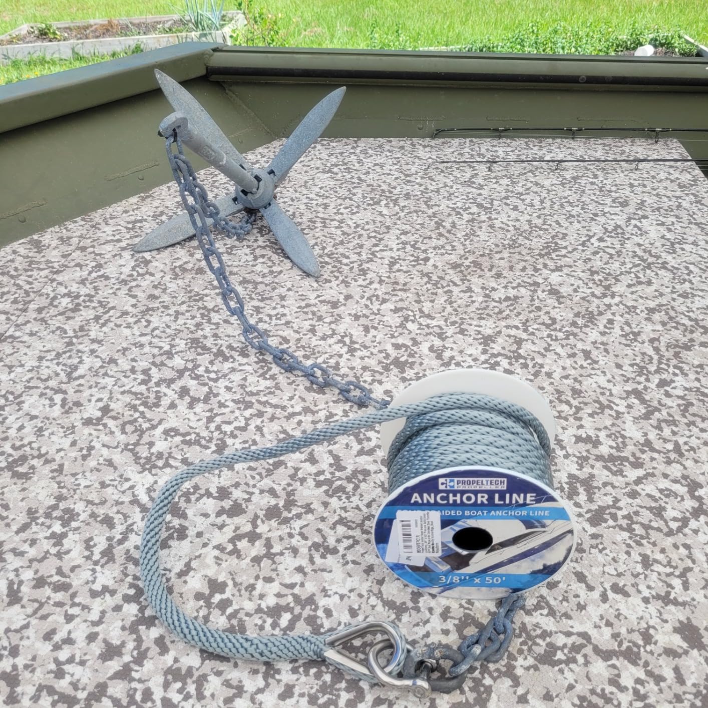Boat Anchor Rope 3/8 inch 50ft Premium Solid Braid Nylon MFP Boat Rope with Stainless Steel Thimble & Shackle, Quality Marine Line, Grey customer photo 1