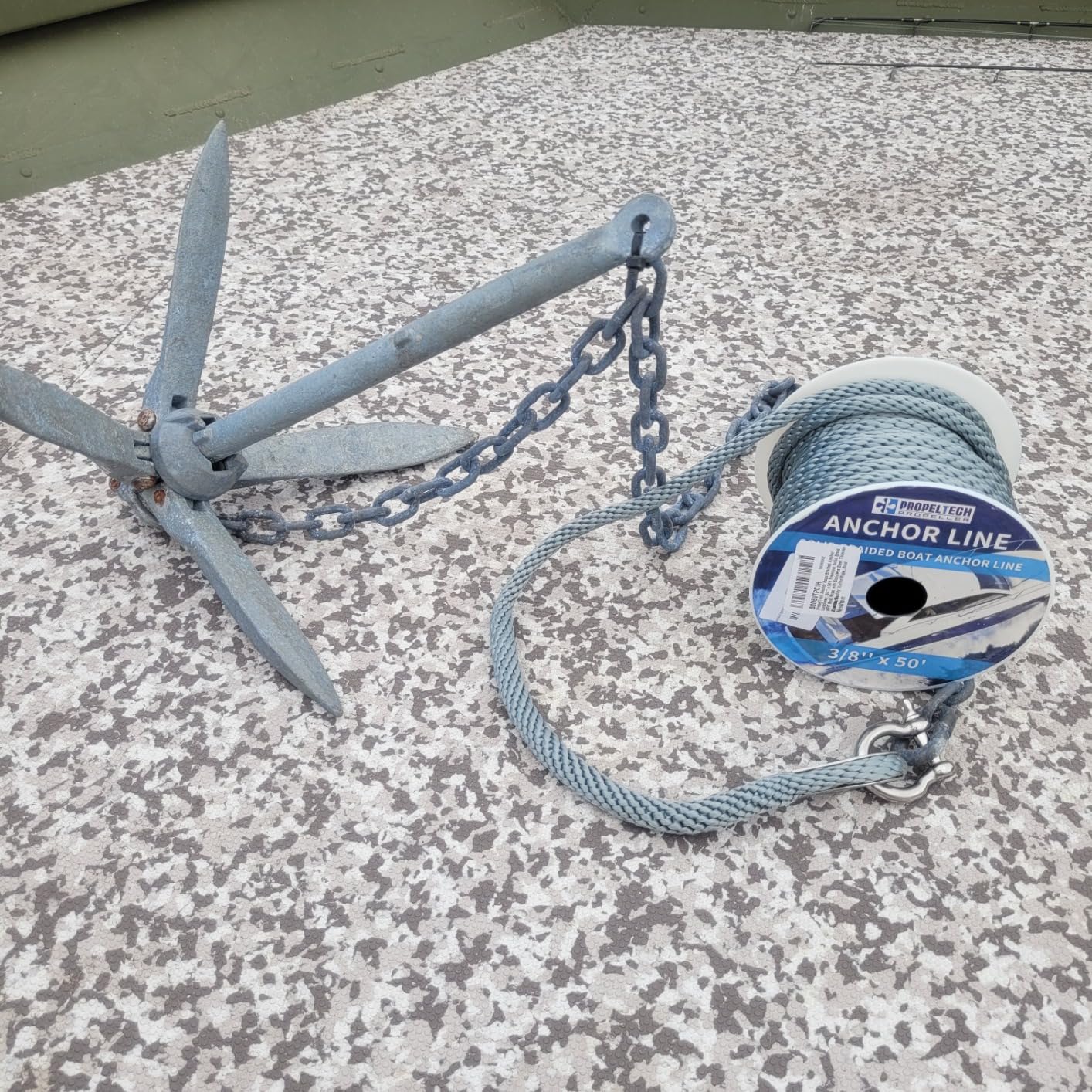 Boat Anchor Rope 3/8 inch 50ft Premium Solid Braid Nylon MFP Boat Rope with Stainless Steel Thimble & Shackle, Quality Marine Line, Grey customer photo 2