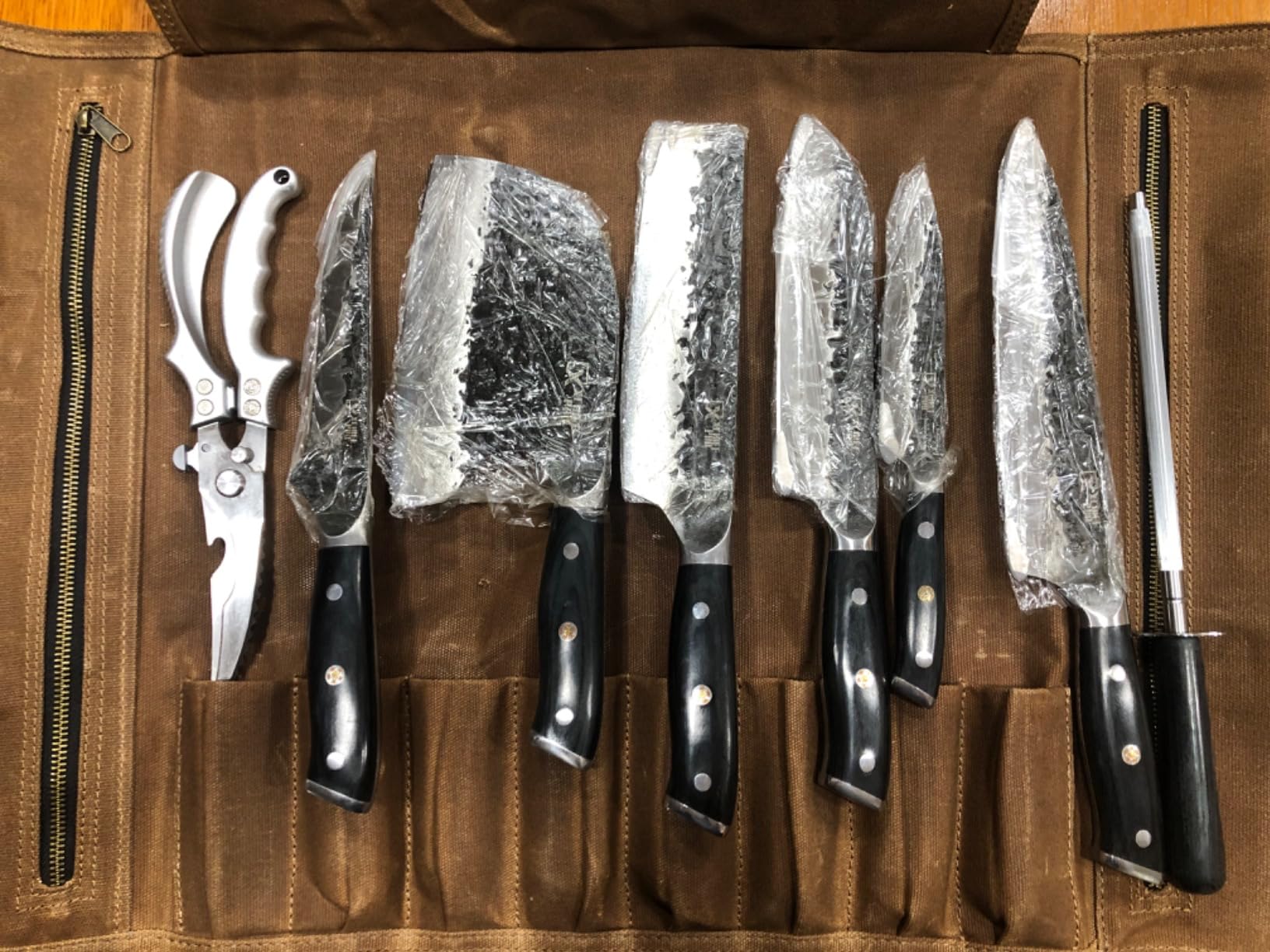Chef Knife Set, Hand Forged Meat Boning Carving Cleaver Butcher Knife, High Carbon Steel Japan Nakiri Santoku Knife Set with Accessories for Kitchen, BBQ Camping Knives Set with Bag customer photo 1