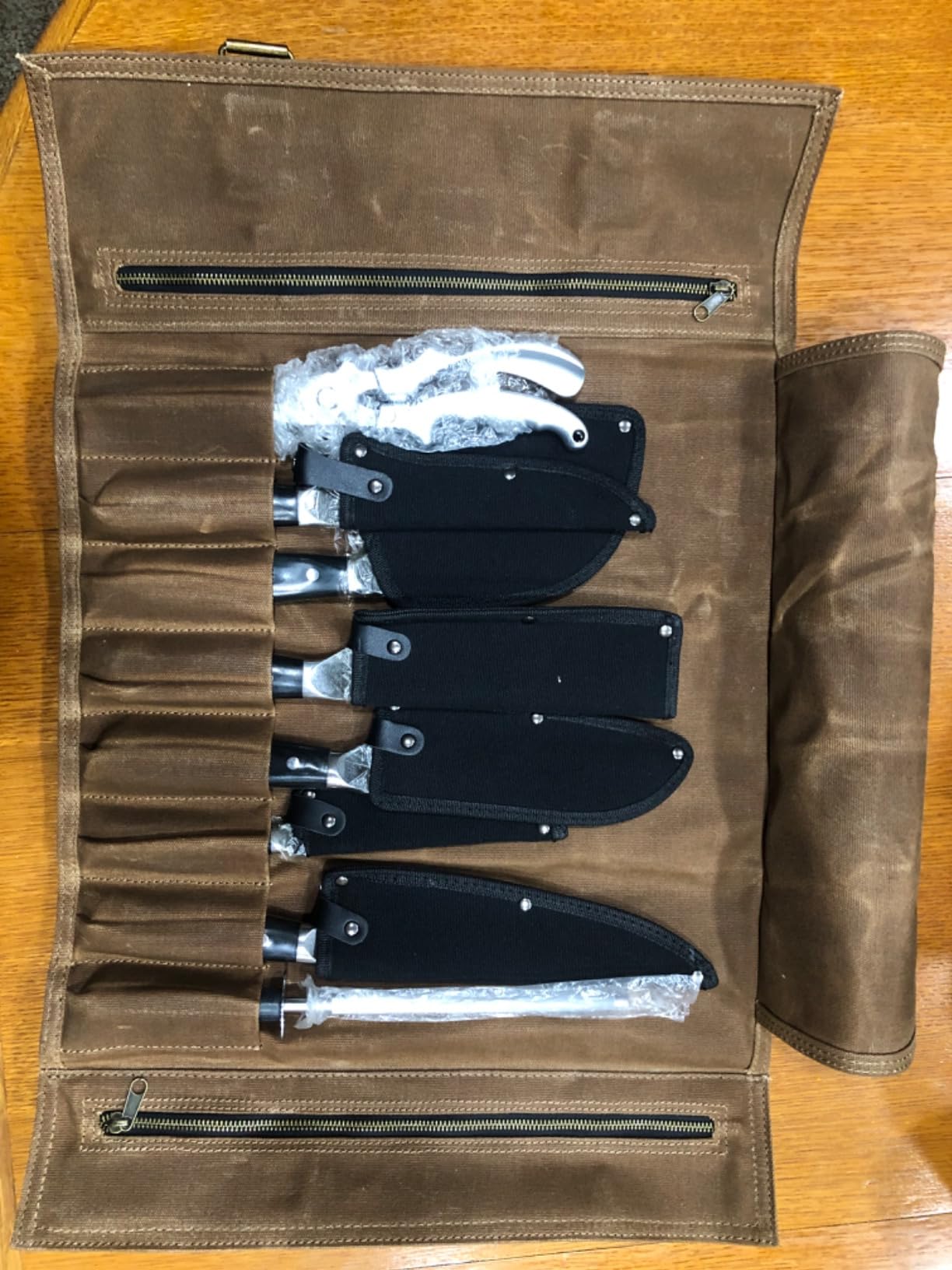 Chef Knife Set, Hand Forged Meat Boning Carving Cleaver Butcher Knife, High Carbon Steel Japan Nakiri Santoku Knife Set with Accessories for Kitchen, BBQ Camping Knives Set with Bag customer photo 2