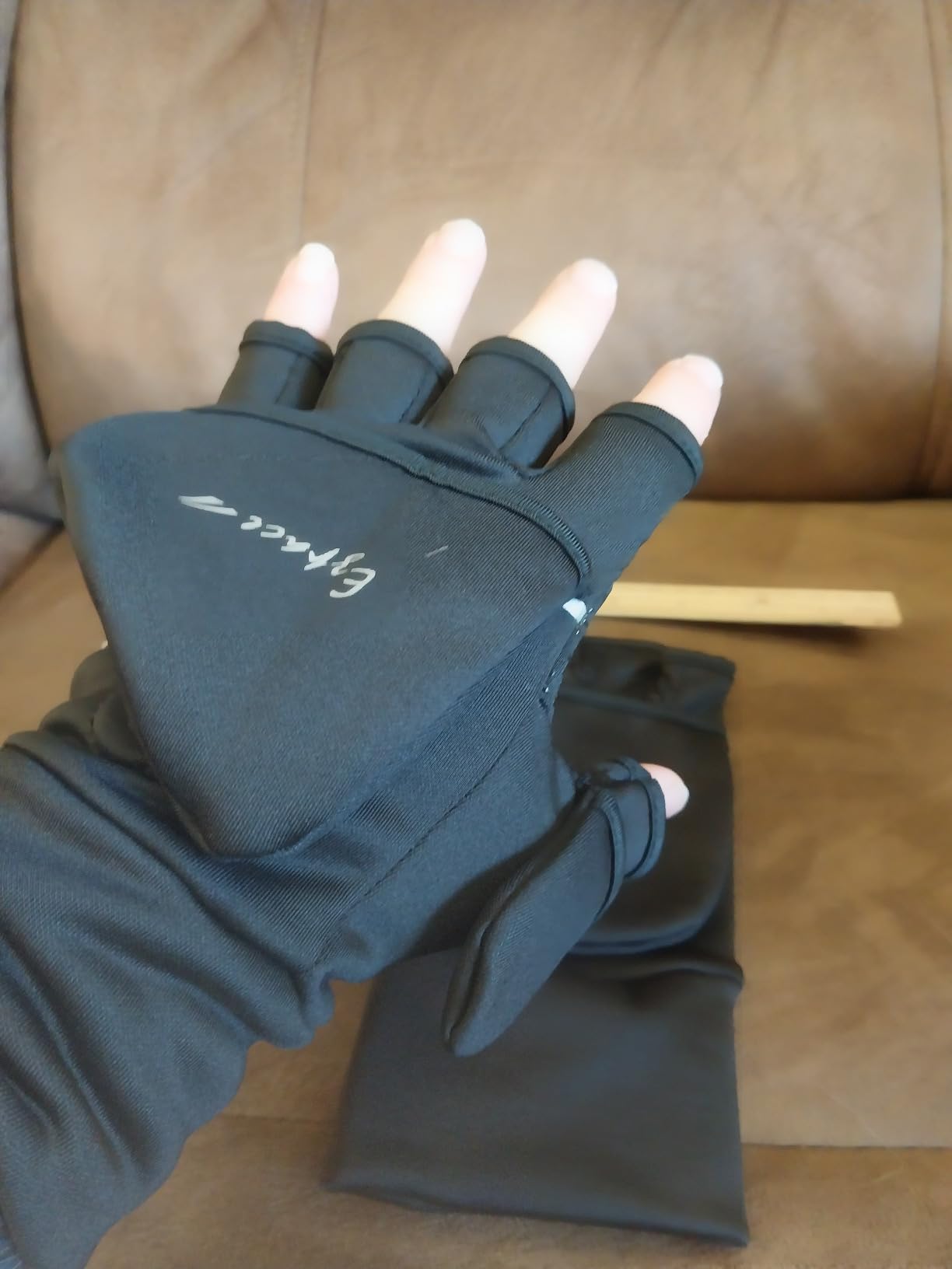 EZPACE Magnetic Convertible Running Mittens Fingerless Womens Winter Gloves | Reflective Strips, Silicone Non Slip Palm, Strong Grip, Anti-Lost Lock, Magnetic Flip-Top, 4 Way Stretch, for Winter Outdoor customer photo 2