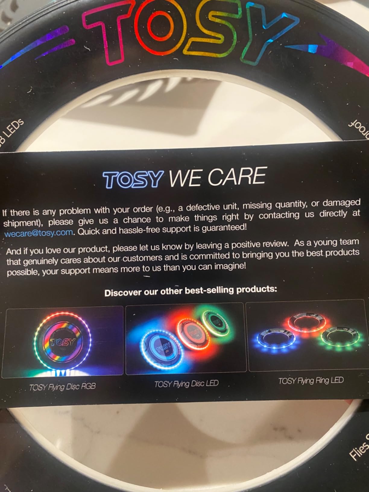 TOSY Flying Ring - 36 RGB Multicolor or 12 Monocolor LEDs, Super Bright, Lost Mode, Auto Light Up, Camping Essentials for Kid/Teen/Boy/Girl, Safe & Soft, Waterproof, Pool/Beach Games, Lightweight Toy customer photo 2